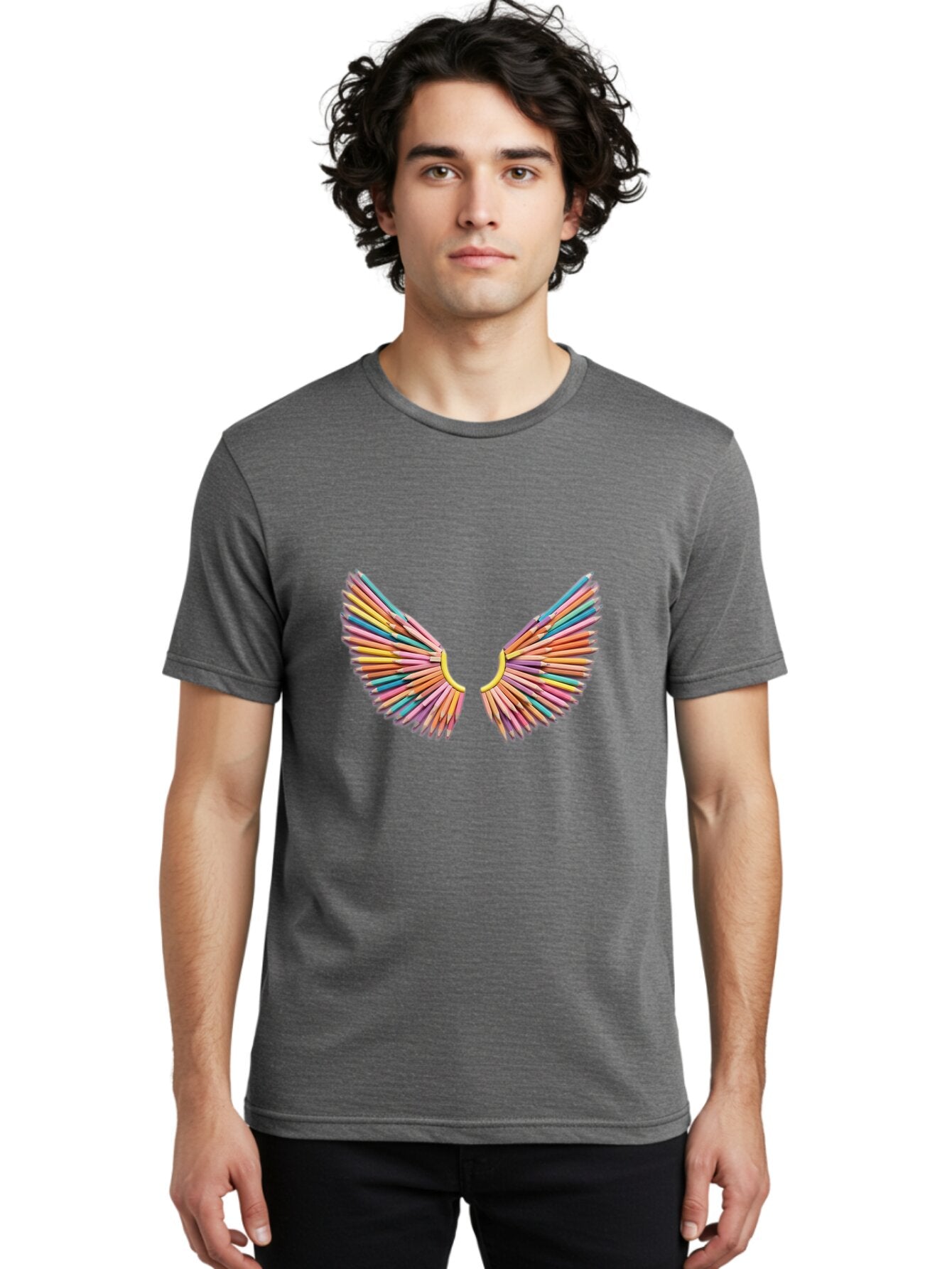 Colored-Pencils-Wings Men'S Graphic Tee, 100% Cotton, Comfortable Casual Summer Wear, Machine Washable, Vintage Camera, Old Camera, Antique Camera, Black Camera, Classic Photography, Photography Equipment, Nostalgic Device, Film Camera, Baq562 25