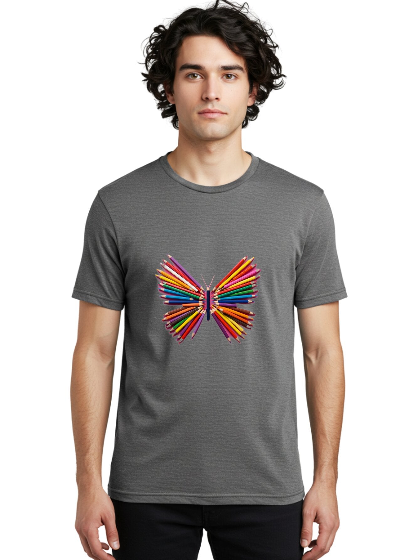 Colorful-Pencils-Butterfly Men'S Graphic Tee, 100% Cotton, Comfortable Casual Summer Wear, Machine Washable, Vintage Camera, Old Camera, Antique Camera, Black Camera, Classic Photography, Photography Equipment, Nostalgic Device, Film Camera, Baq567 25