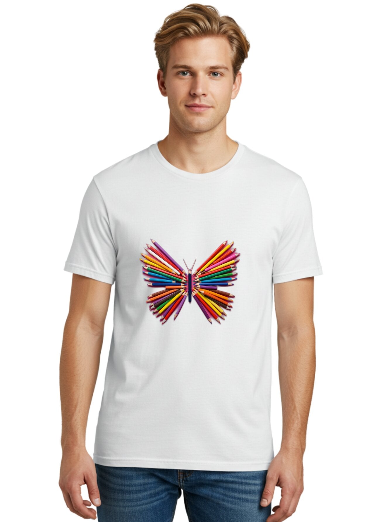 Colorful-Pencils-Butterfly Men'S Graphic Tee, 100% Cotton, Comfortable Casual Summer Wear, Machine Washable, Vintage Camera, Old Camera, Antique Camera, Black Camera, Classic Photography, Photography Equipment, Nostalgic Device, Film Camera, Baq567 20