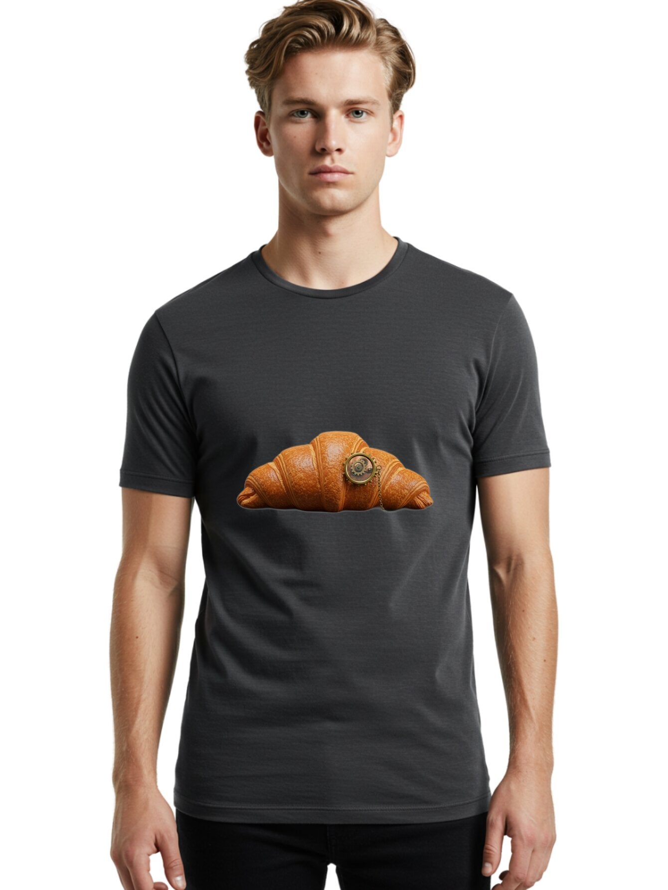 Croissant-Pocket-Watch Men'S Graphic Tee, 100% Cotton, Comfortable Casual Summer Wear, Machine Washable, Vintage Camera, Old Camera, Antique Camera, Black Camera, Classic Photography, Photography Equipment, Nostalgic Device, Film Camera, Baq603 25