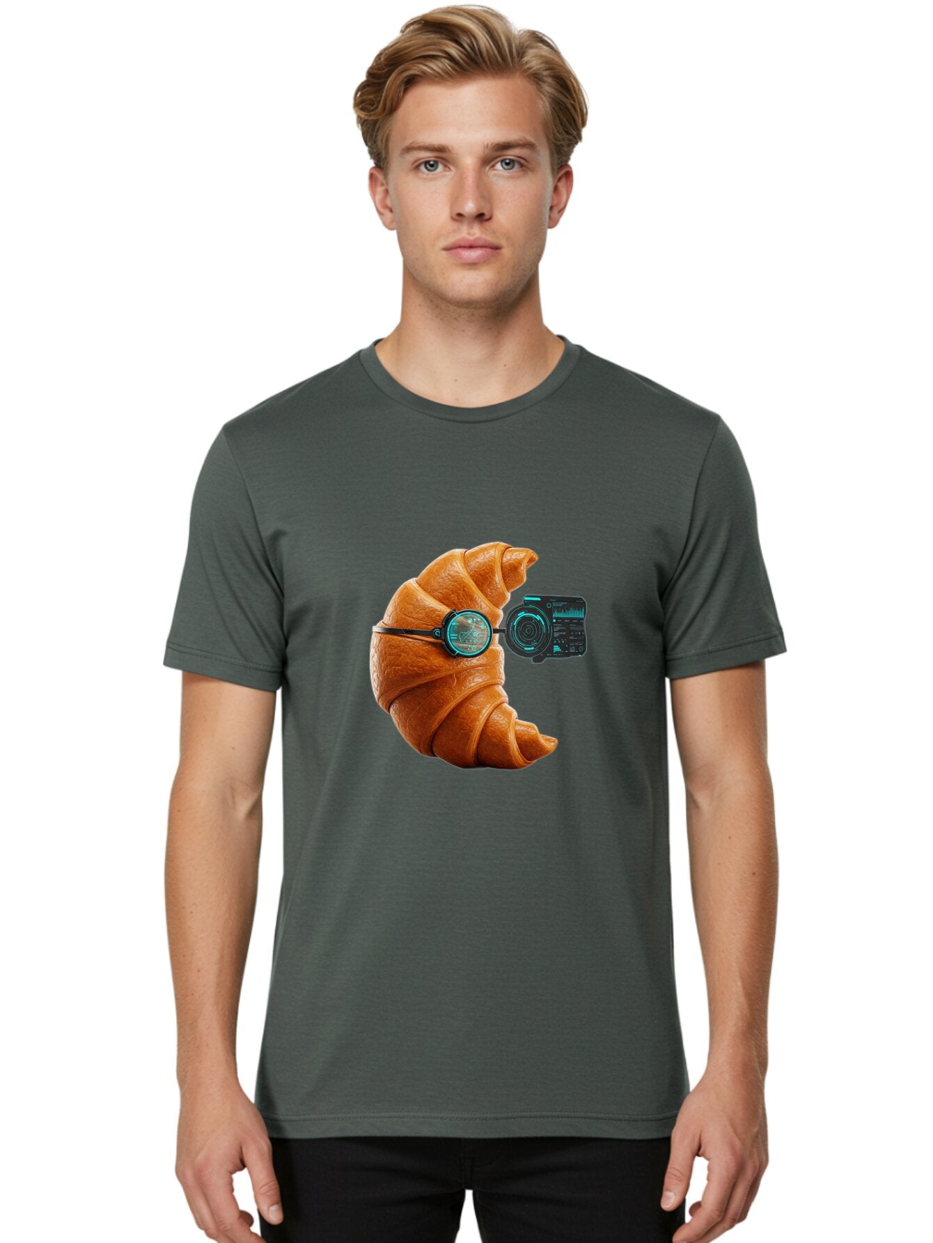 Croissant-With-Camera Men'S Graphic Tee, 100% Cotton, Comfortable Casual Summer Wear, Machine Washable, Vintage Camera, Old Camera, Antique Camera, Black Camera, Classic Photography, Photography Equipment, Nostalgic Device, Film Camera, Baq604 17