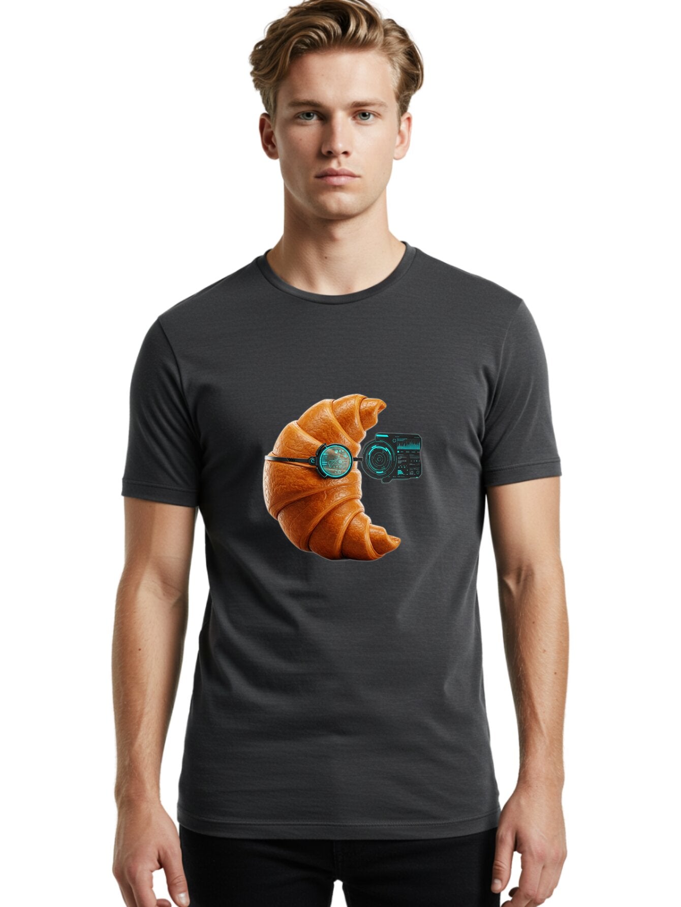 Croissant-With-Camera Men'S Graphic Tee, 100% Cotton, Comfortable Casual Summer Wear, Machine Washable, Vintage Camera, Old Camera, Antique Camera, Black Camera, Classic Photography, Photography Equipment, Nostalgic Device, Film Camera, Baq604 22