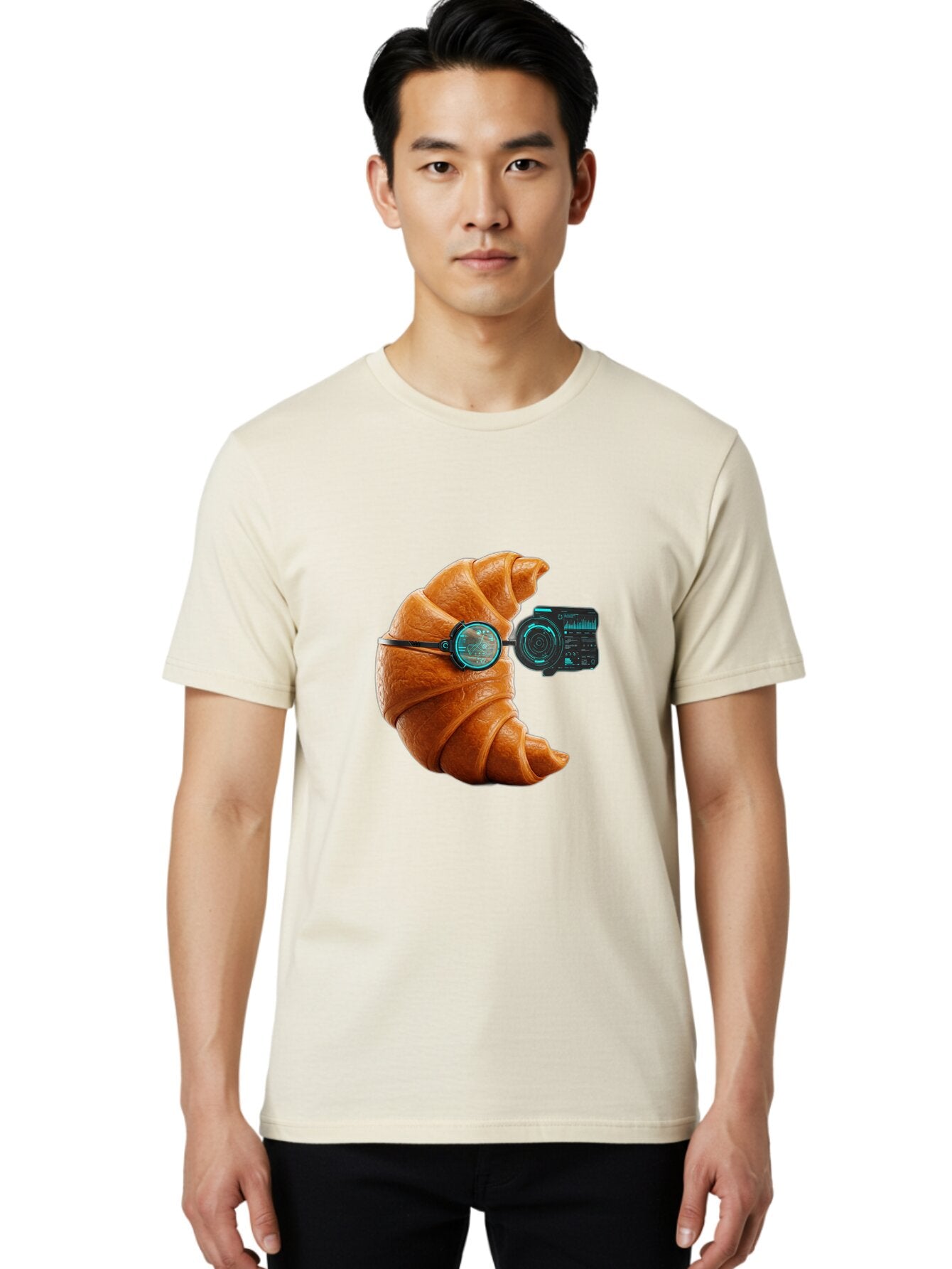 Croissant-With-Camera Men'S Graphic Tee, 100% Cotton, Comfortable Casual Summer Wear, Machine Washable, Vintage Camera, Old Camera, Antique Camera, Black Camera, Classic Photography, Photography Equipment, Nostalgic Device, Film Camera, Baq604 25