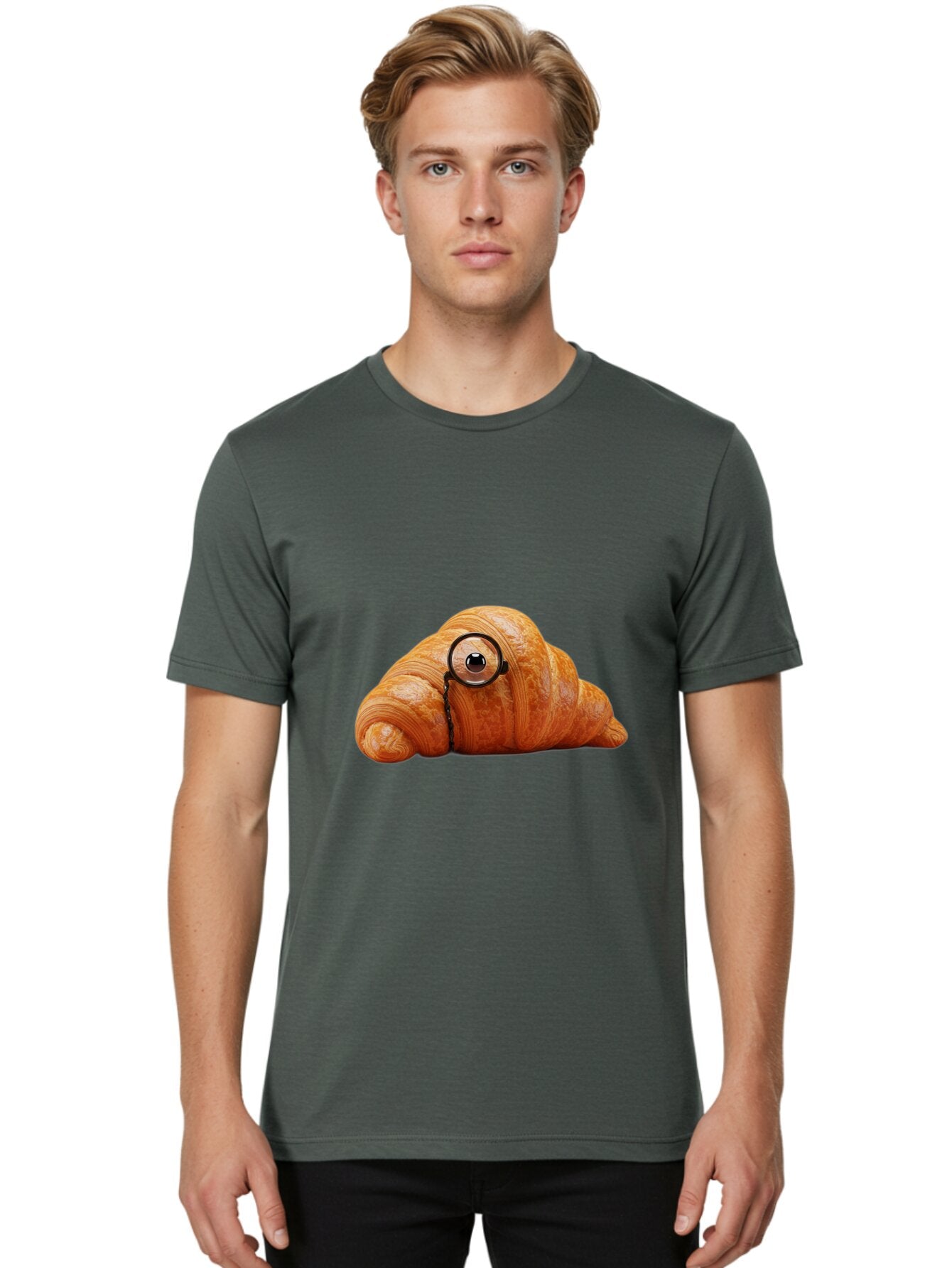 Croissant-With-Eyeglasses Men'S Graphic Tee, 100% Cotton, Comfortable Casual Summer Wear, Machine Washable, Vintage Camera, Old Camera, Antique Camera, Black Camera, Classic Photography, Photography Equipment, Nostalgic Device, Film Camera, Baq605 23