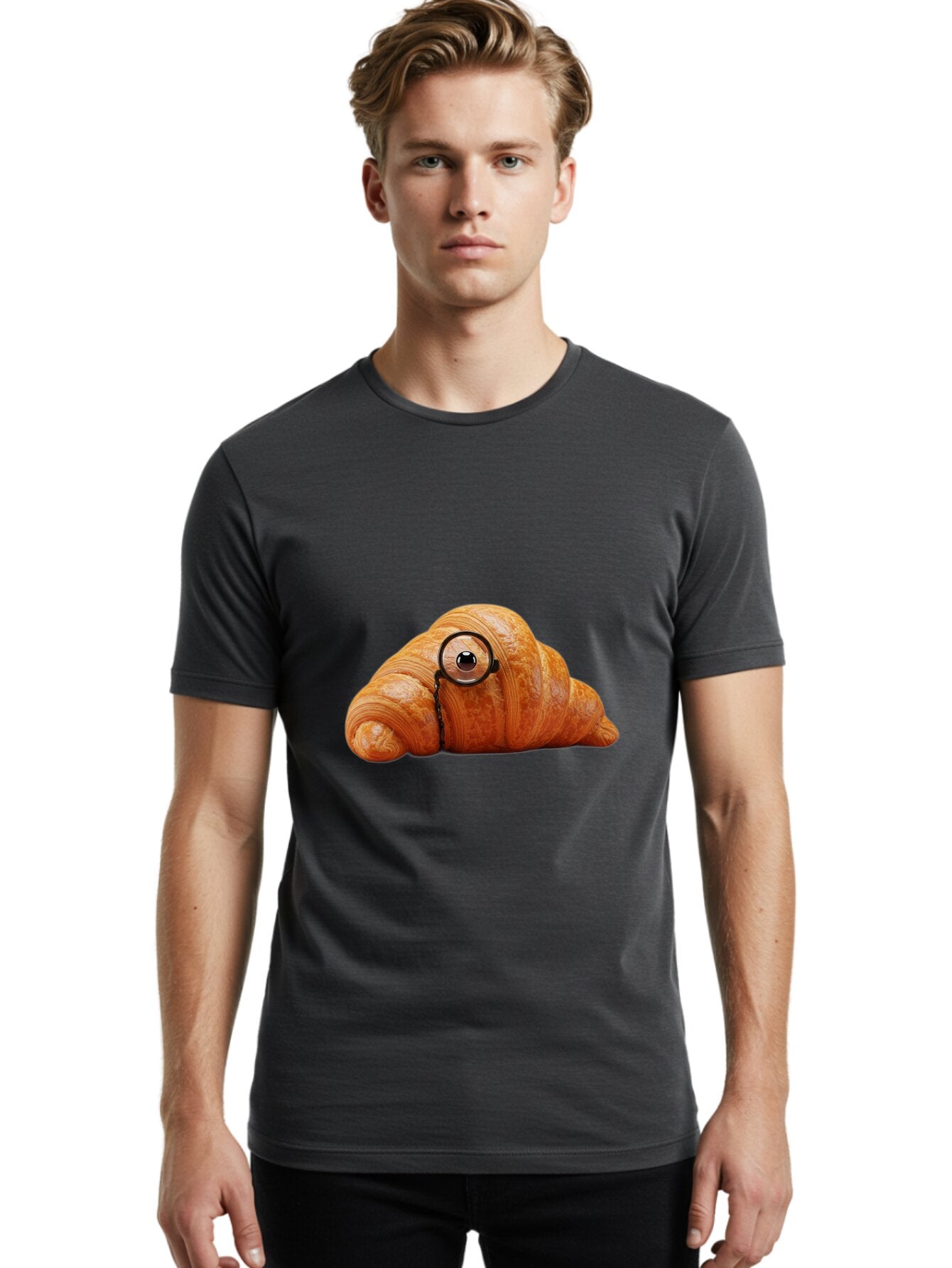 Croissant-With-Eyeglasses Men'S Graphic Tee, 100% Cotton, Comfortable Casual Summer Wear, Machine Washable, Vintage Camera, Old Camera, Antique Camera, Black Camera, Classic Photography, Photography Equipment, Nostalgic Device, Film Camera, Baq605 21