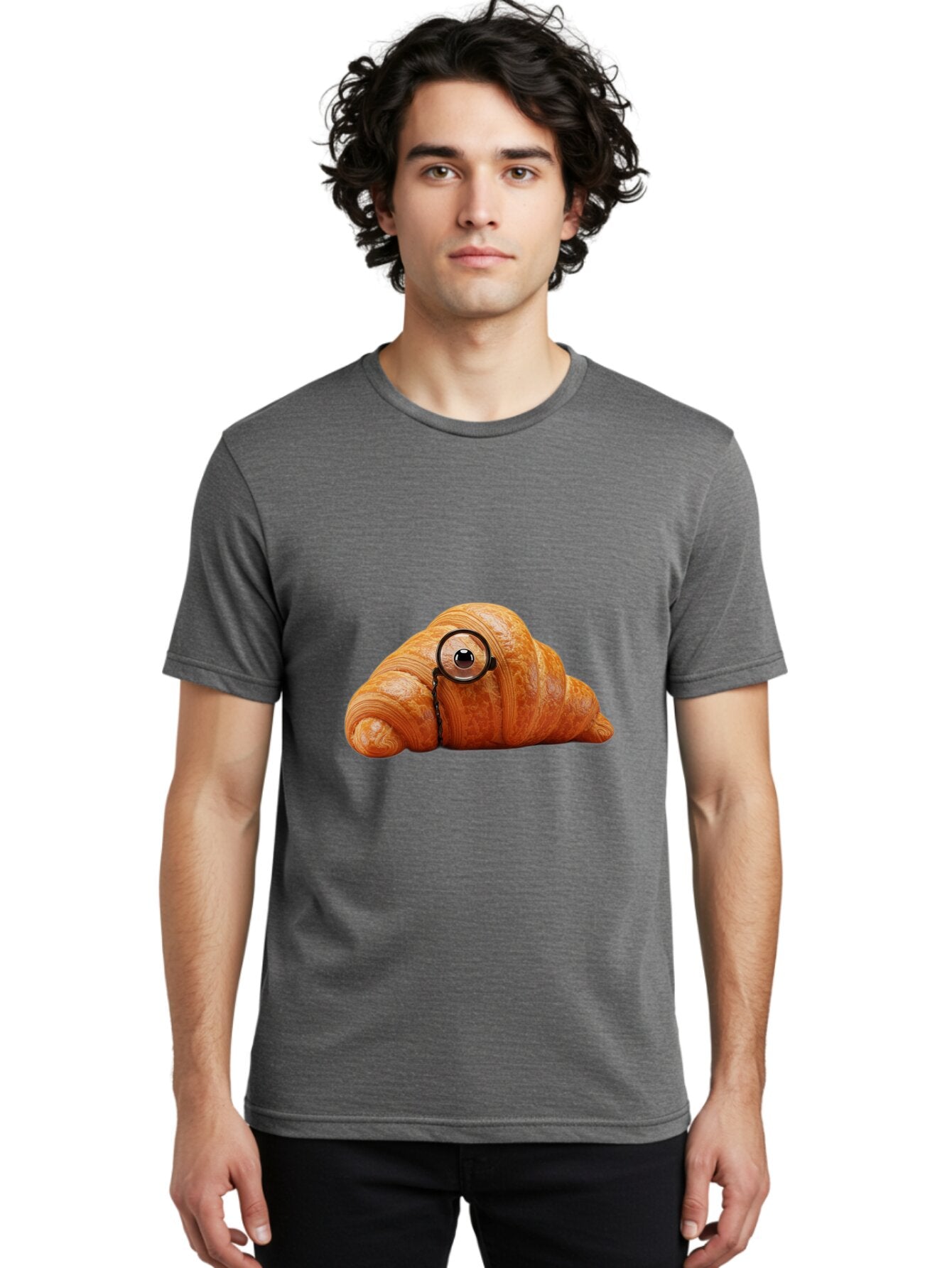 Croissant-With-Eyeglasses Men'S Graphic Tee, 100% Cotton, Comfortable Casual Summer Wear, Machine Washable, Vintage Camera, Old Camera, Antique Camera, Black Camera, Classic Photography, Photography Equipment, Nostalgic Device, Film Camera, Baq605 25