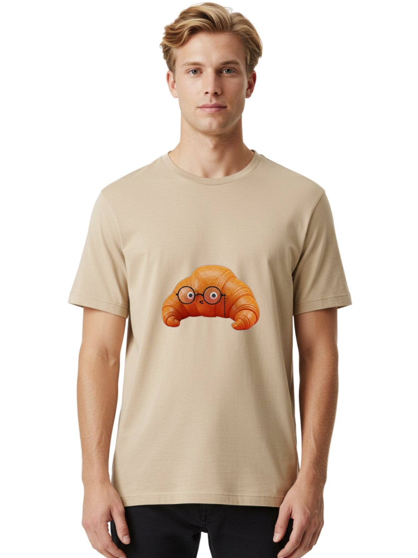 Croissant-With-Glasses-1 Men'S Graphic Tee, 100% Cotton, Comfortable Casual Summer Wear, Machine Washable, Vintage Camera, Old Camera, Antique Camera, Black Camera, Classic Photography, Photography Equipment, Nostalgic Device, Film Camera, Baq606 29