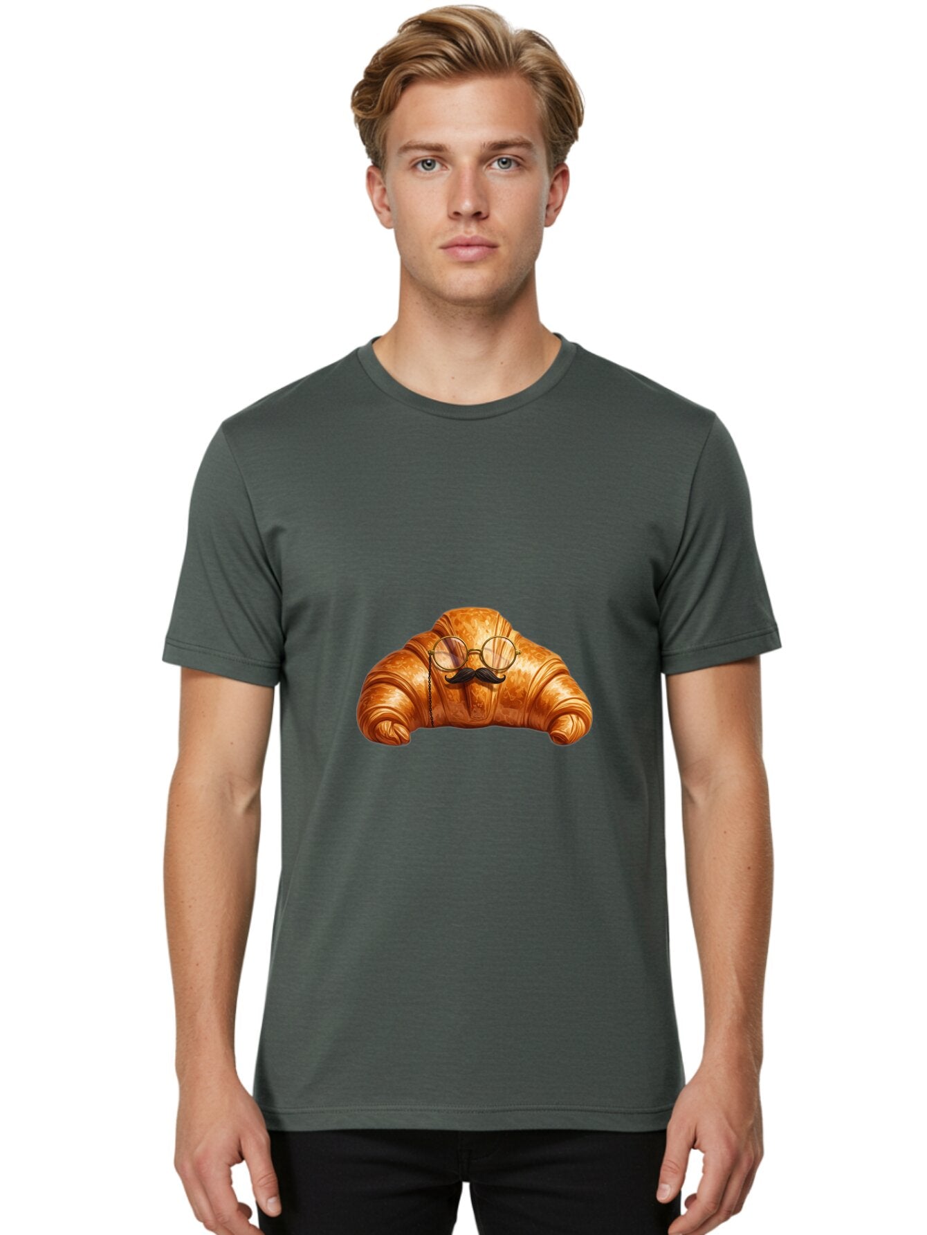 Croissant-With-Glasses-And-Mustache Men'S Graphic Tee, 100% Cotton, Comfortable Casual Summer Wear, Machine Washable, Vintage Camera, Old Camera, Antique Camera, Black Camera, Classic Photography, Photography Equipment, Nostalgic Device, Baq607 22