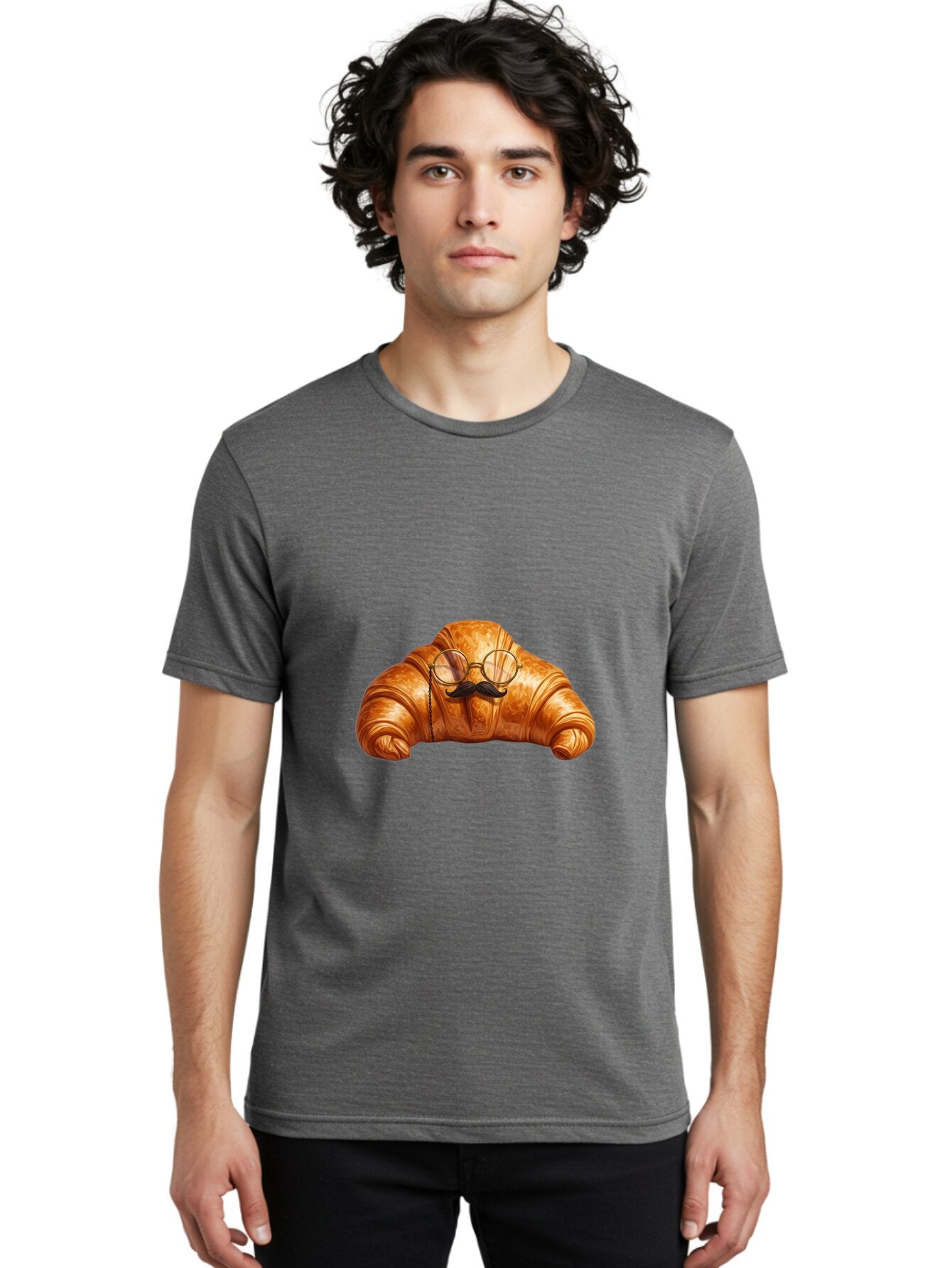 Croissant-With-Glasses-And-Mustache Men'S Graphic Tee, 100% Cotton, Comfortable Casual Summer Wear, Machine Washable, Vintage Camera, Old Camera, Antique Camera, Black Camera, Classic Photography, Photography Equipment, Nostalgic Device, Baq607 24