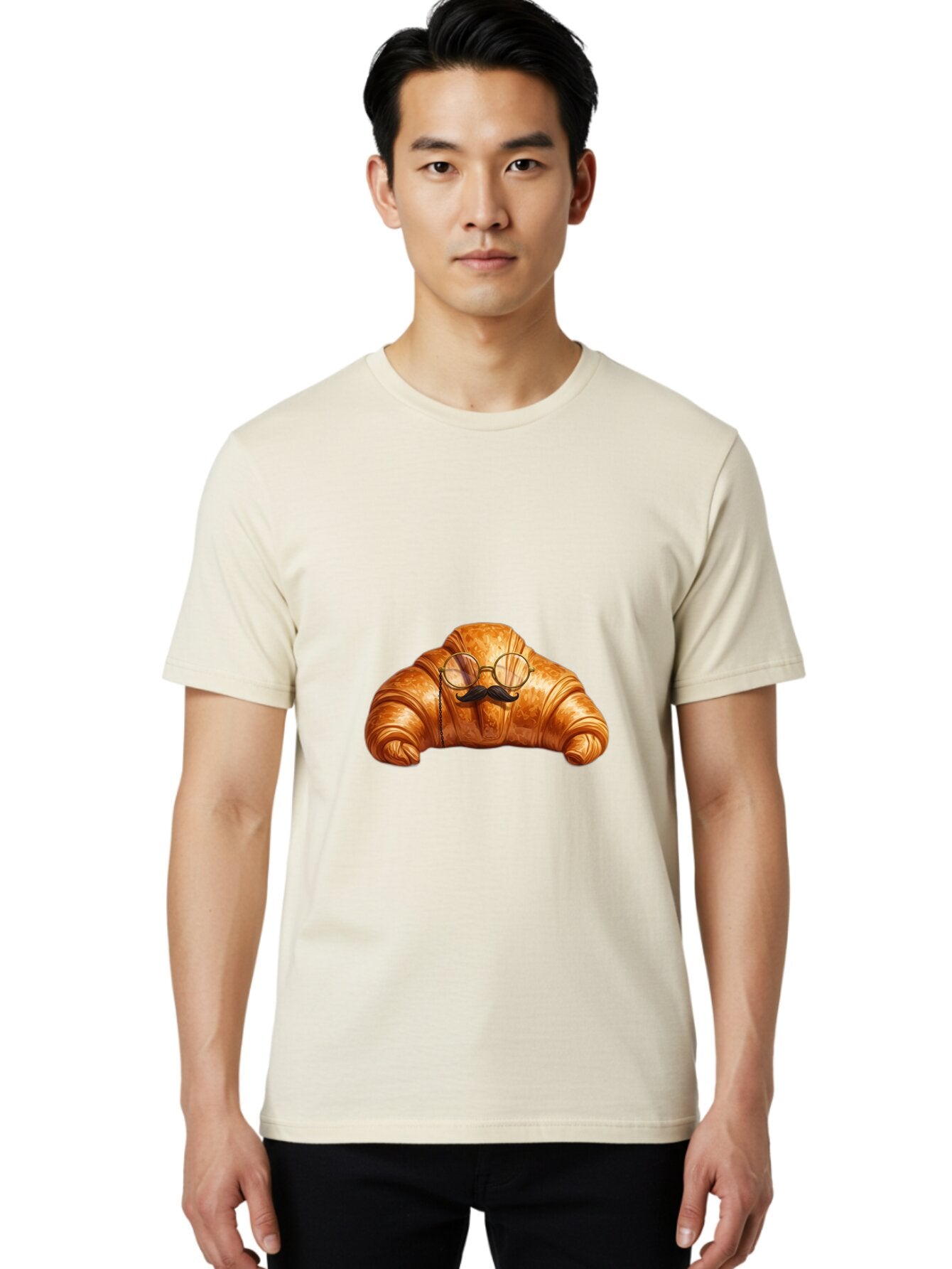 Croissant-With-Glasses-And-Mustache Men'S Graphic Tee, 100% Cotton, Comfortable Casual Summer Wear, Machine Washable, Vintage Camera, Old Camera, Antique Camera, Black Camera, Classic Photography, Photography Equipment, Nostalgic Device, Baq607 16
