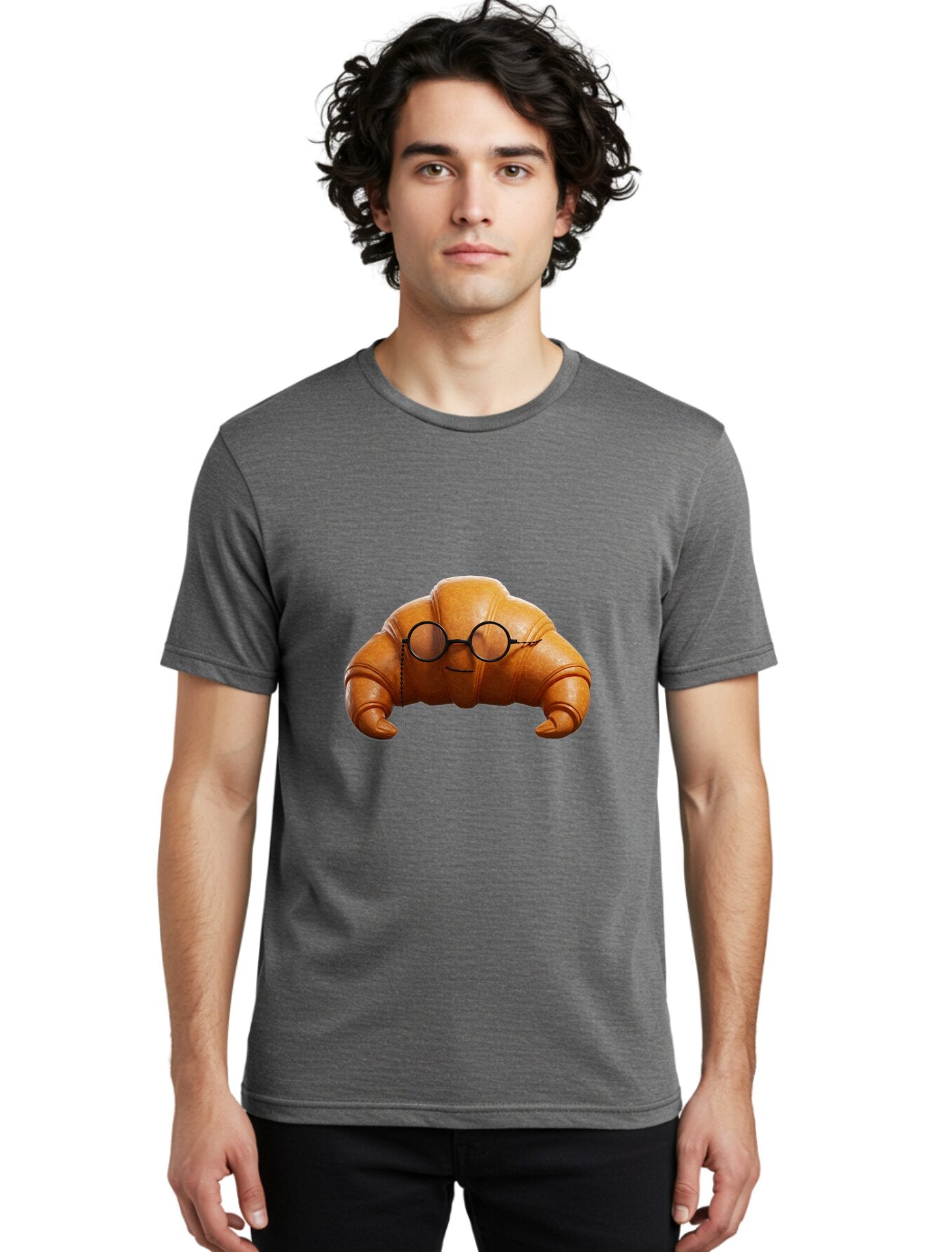Croissant-With-Glasses Men'S Graphic Tee, 100% Cotton, Comfortable Casual Summer Wear, Machine Washable, Vintage Camera, Old Camera, Antique Camera, Black Camera, Classic Photography, Photography Equipment, Nostalgic Device, Film Camera, Baq608 30