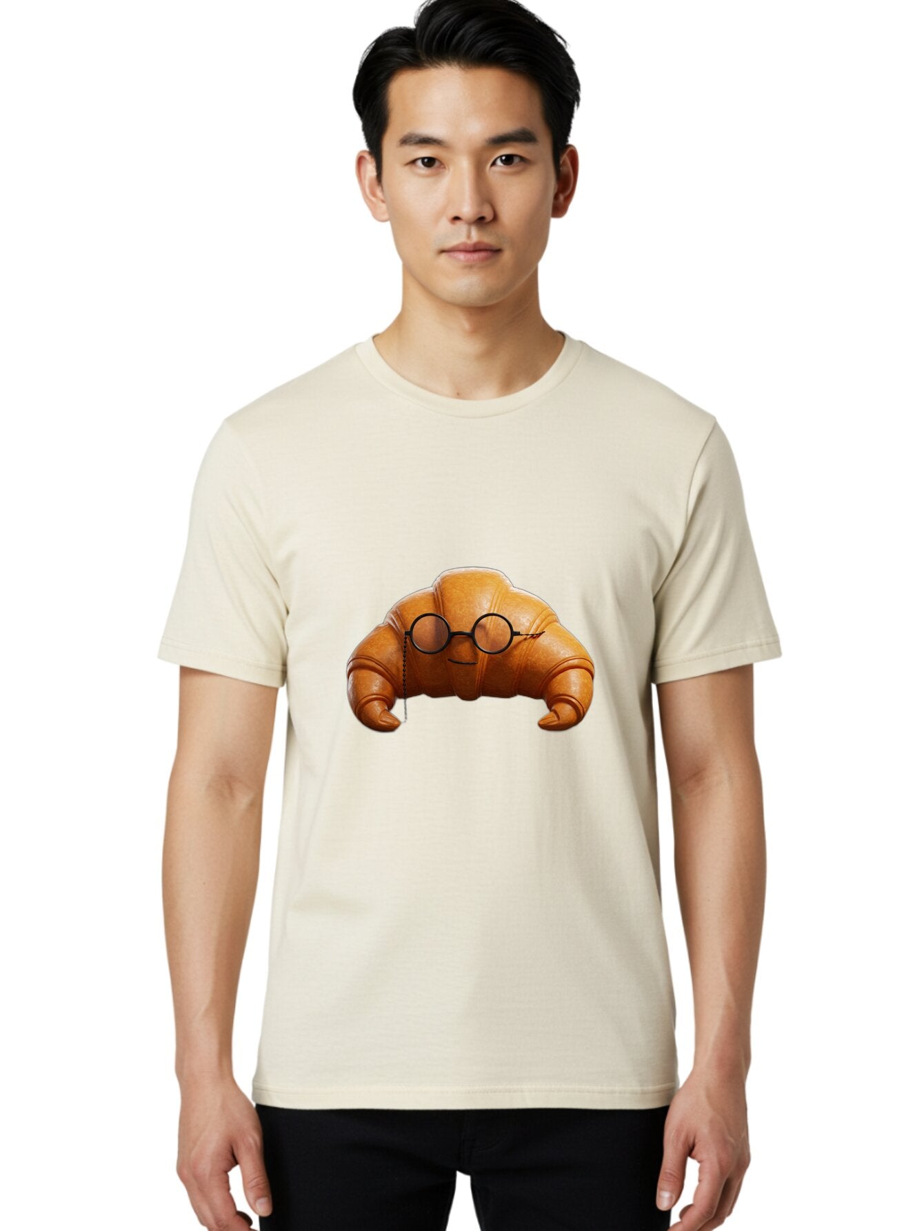 Croissant-With-Glasses Men'S Graphic Tee, 100% Cotton, Comfortable Casual Summer Wear, Machine Washable, Vintage Camera, Old Camera, Antique Camera, Black Camera, Classic Photography, Photography Equipment, Nostalgic Device, Film Camera, Baq608 20