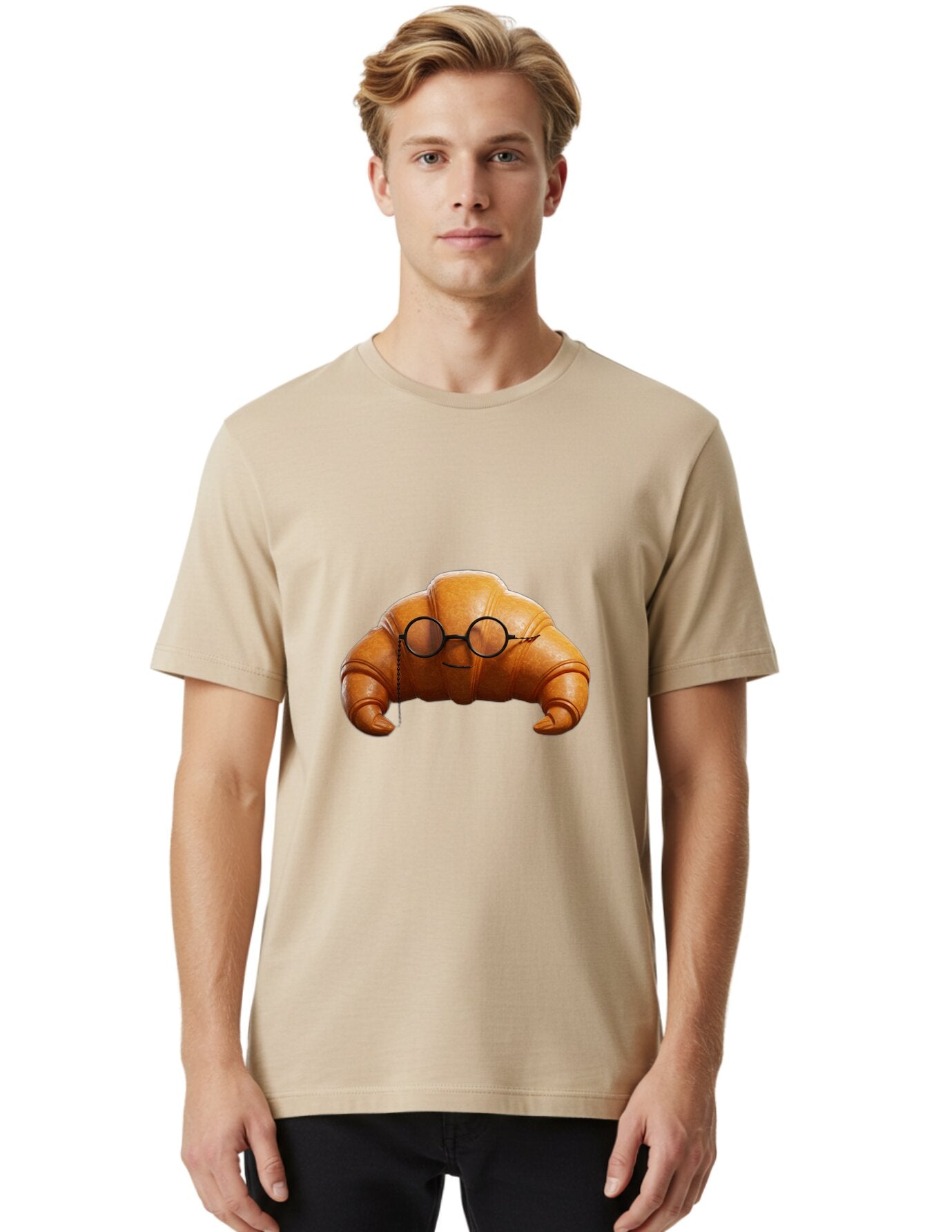 Croissant-With-Glasses Men'S Graphic Tee, 100% Cotton, Comfortable Casual Summer Wear, Machine Washable, Vintage Camera, Old Camera, Antique Camera, Black Camera, Classic Photography, Photography Equipment, Nostalgic Device, Film Camera, Baq608 16