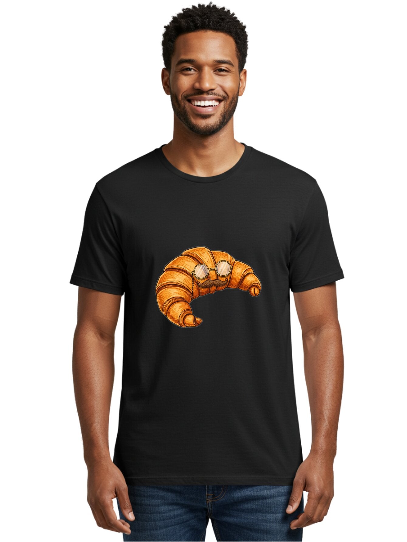 Croissant-With-Mustache-And-Glasses-1 Men'S Graphic Tee, 100% Cotton, Comfortable Casual Summer Wear, Machine Washable, Vintage Camera, Old Camera, Antique Camera, Black Camera, Classic Photography, Photography Equipment, Nostalgic Device, Baq609 27