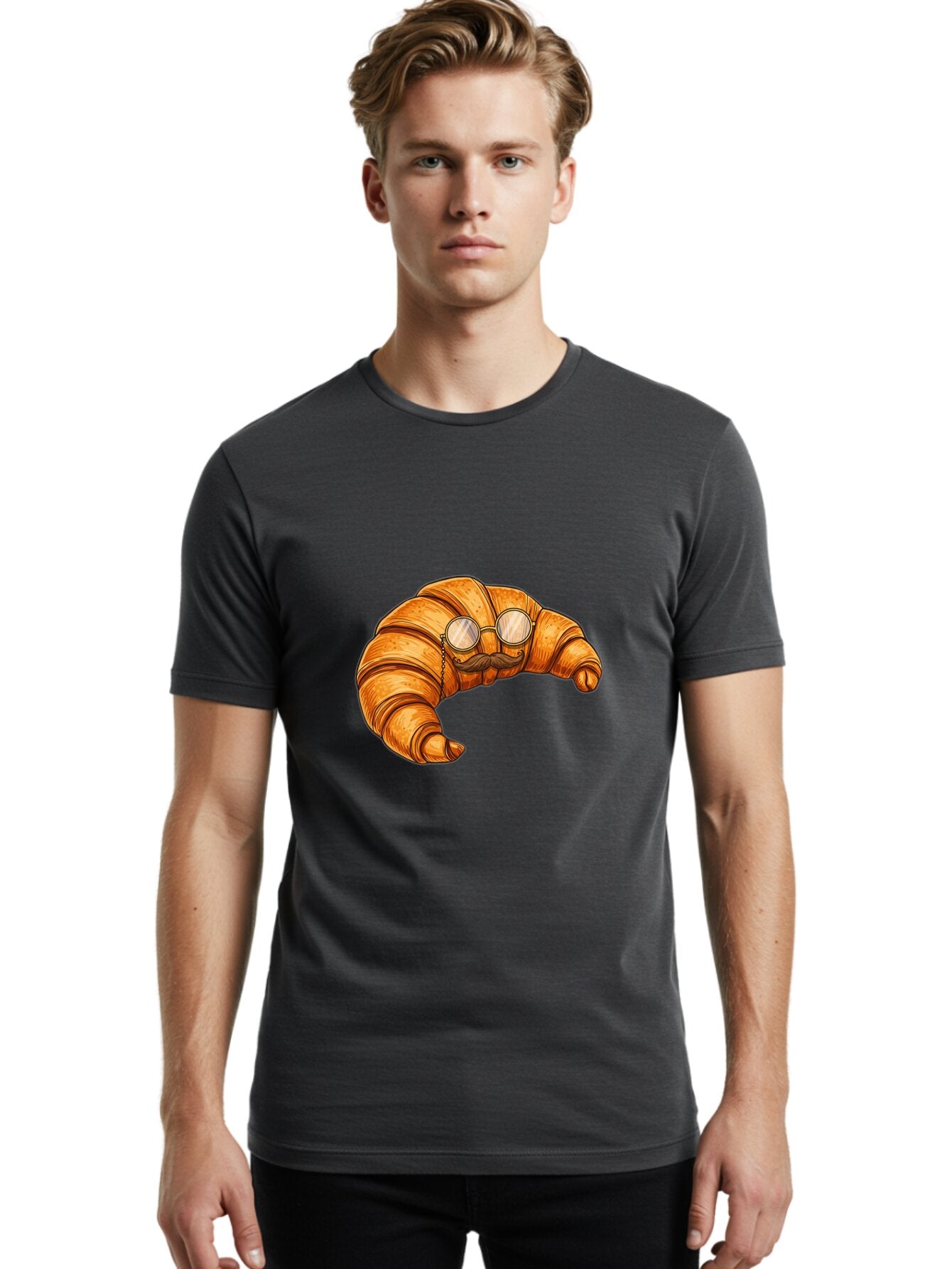 Croissant-With-Mustache-And-Glasses-1 Men'S Graphic Tee, 100% Cotton, Comfortable Casual Summer Wear, Machine Washable, Vintage Camera, Old Camera, Antique Camera, Black Camera, Classic Photography, Photography Equipment, Nostalgic Device, Baq609 29