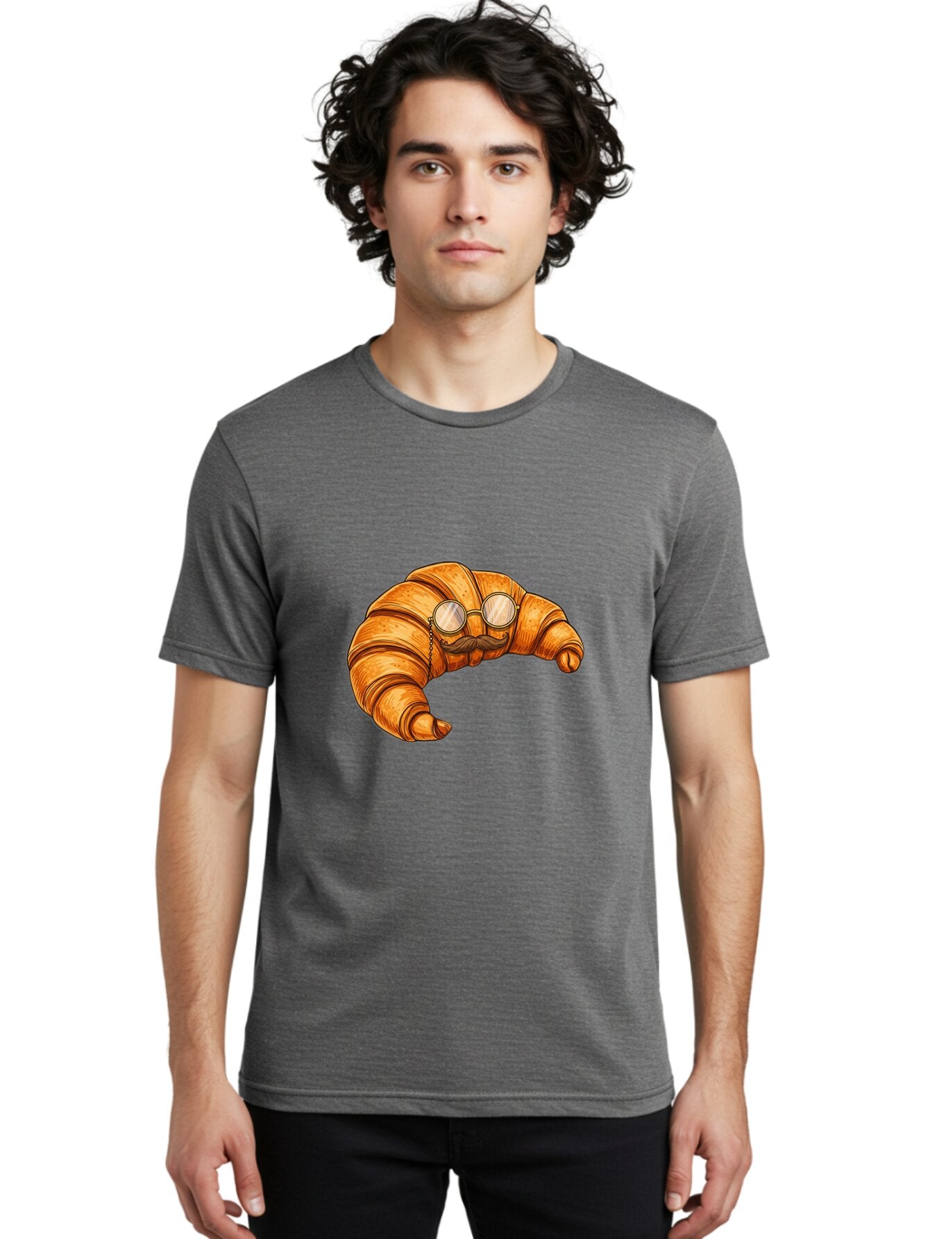 Croissant-With-Mustache-And-Glasses-1 Men'S Graphic Tee, 100% Cotton, Comfortable Casual Summer Wear, Machine Washable, Vintage Camera, Old Camera, Antique Camera, Black Camera, Classic Photography, Photography Equipment, Nostalgic Device, Baq609 17