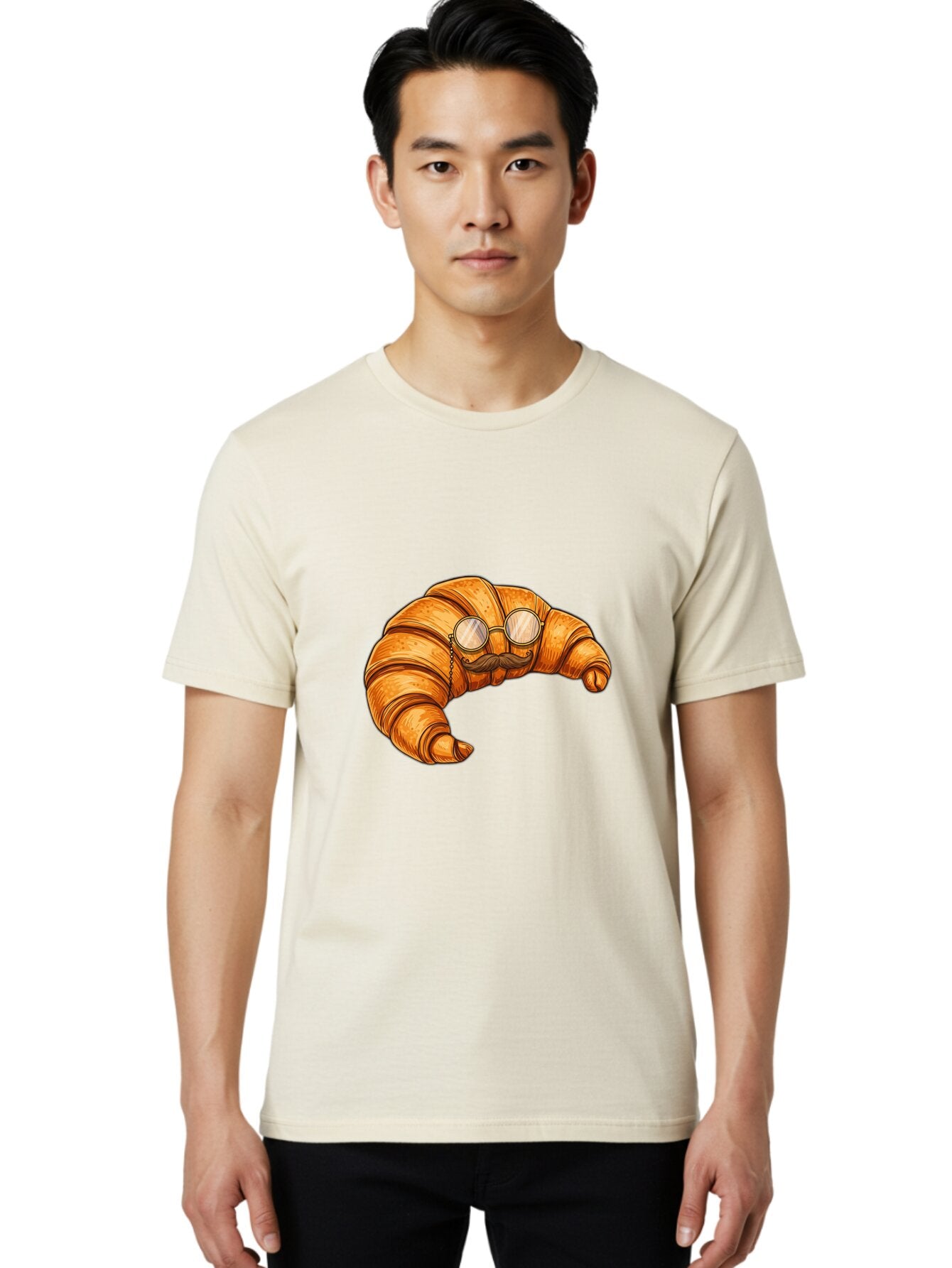 Croissant-With-Mustache-And-Glasses-1 Men'S Graphic Tee, 100% Cotton, Comfortable Casual Summer Wear, Machine Washable, Vintage Camera, Old Camera, Antique Camera, Black Camera, Classic Photography, Photography Equipment, Nostalgic Device, Baq609 23