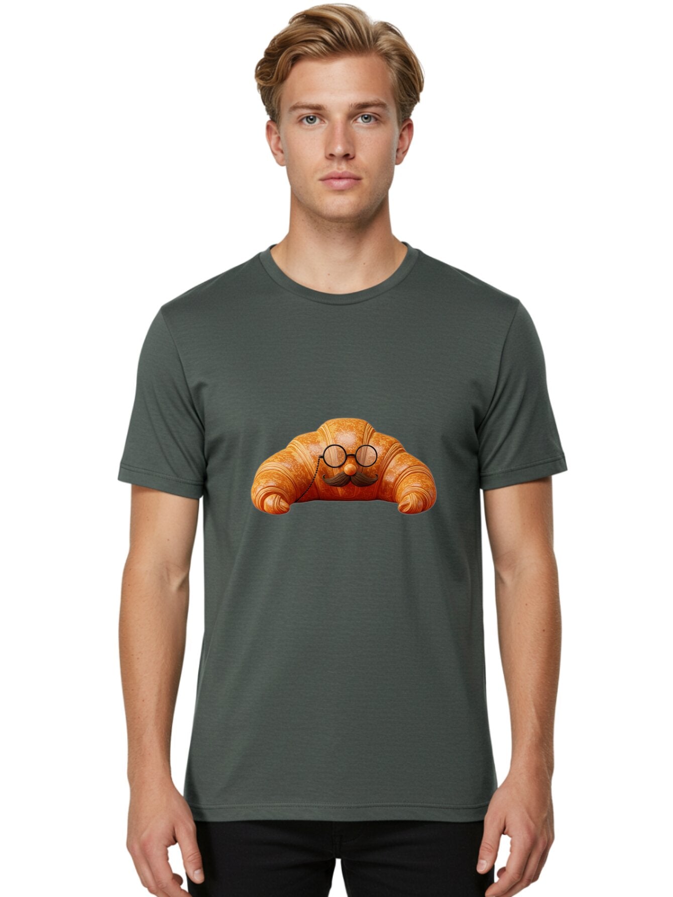 Croissant-With-Mustache-And-Glasses Men'S Graphic Tee, 100% Cotton, Comfortable Casual Summer Wear, Machine Washable, Vintage Camera, Old Camera, Antique Camera, Black Camera, Classic Photography, Photography Equipment, Nostalgic Device, Baq610 30