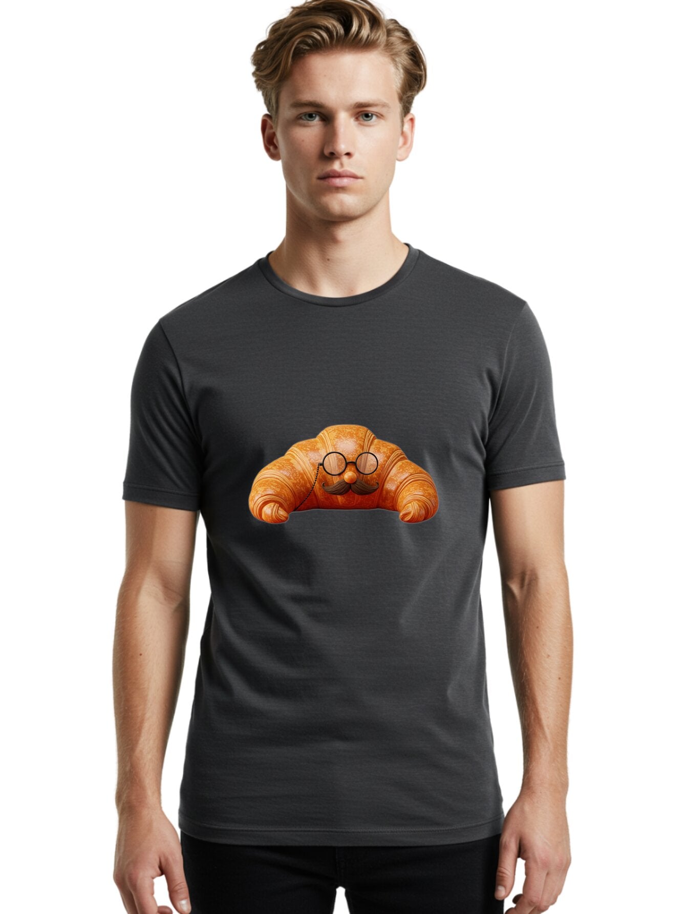 Croissant-With-Mustache-And-Glasses Men'S Graphic Tee, 100% Cotton, Comfortable Casual Summer Wear, Machine Washable, Vintage Camera, Old Camera, Antique Camera, Black Camera, Classic Photography, Photography Equipment, Nostalgic Device, Baq610 25