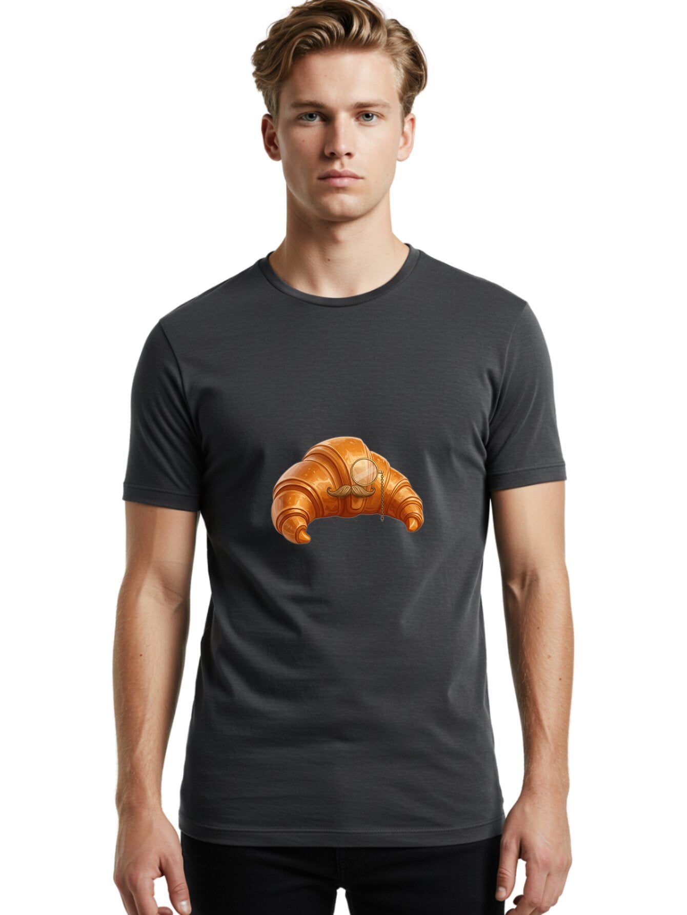 Croissant-With-Mustache Men'S Graphic Tee, 100% Cotton, Comfortable Casual Summer Wear, Machine Washable, Vintage Camera, Old Camera, Antique Camera, Black Camera, Classic Photography, Photography Equipment, Nostalgic Device, Film Camera, Baq611 21