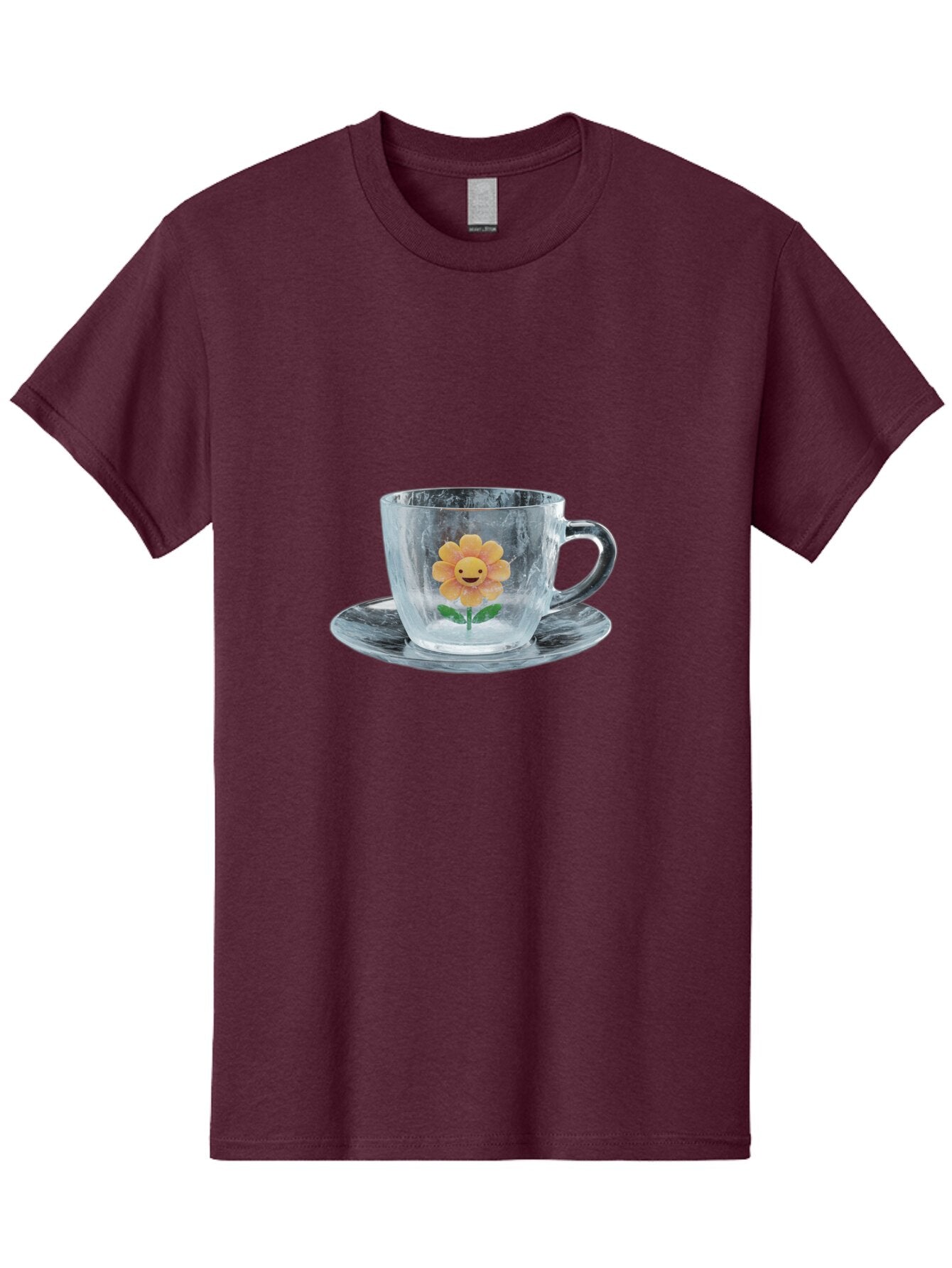 Cup-And-Saucer-With-Smiling-Sunflower Men'S Graphic Tee, 100% Cotton, Comfortable Casual Summer Wear, Machine Washable, Vintage Camera, Old Camera, Antique Camera, Black Camera, Classic Photography, Photography Equipment, Nostalgic Device, Baq635
