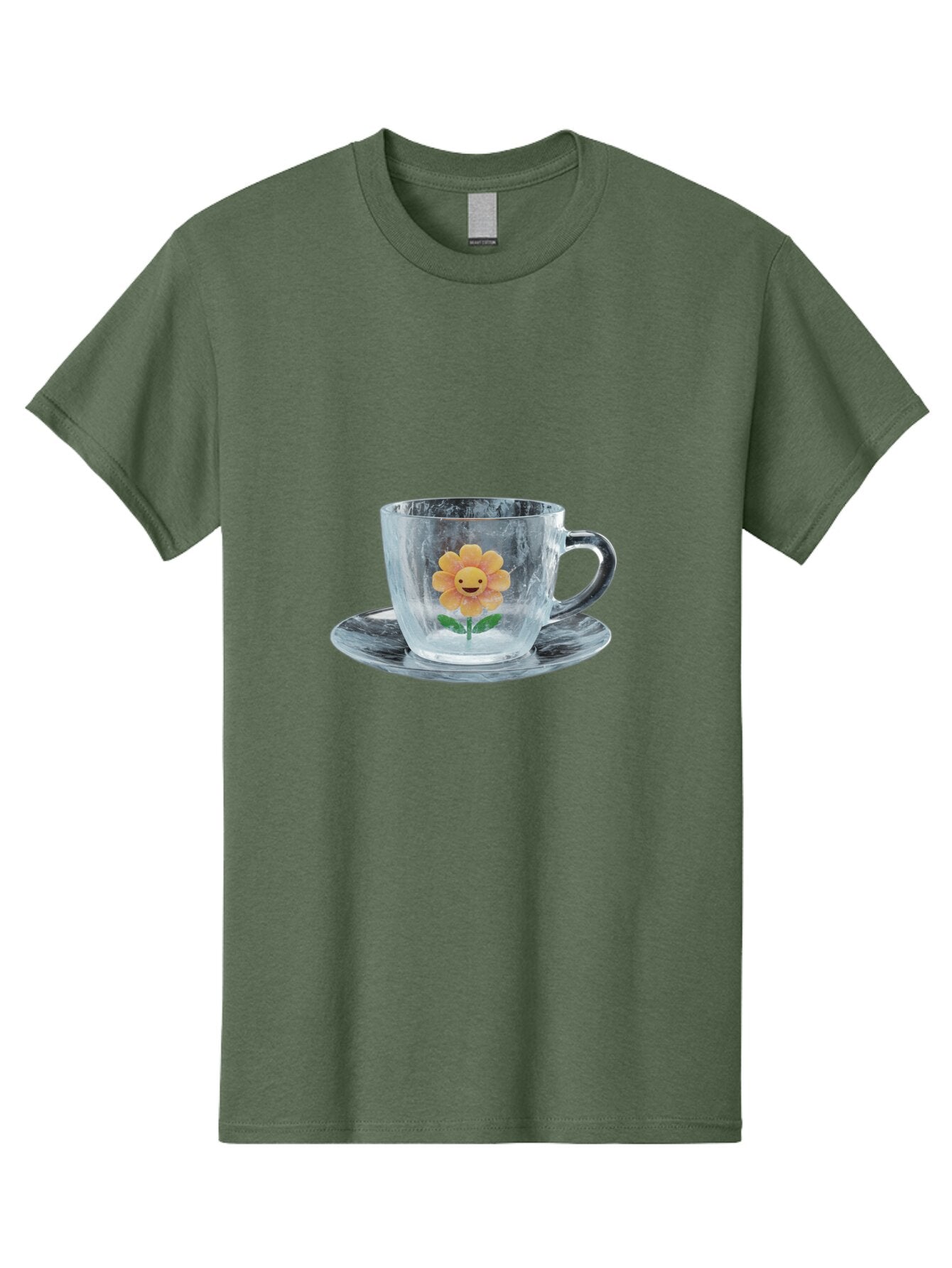 Cup-And-Saucer-With-Smiling-Sunflower Men'S Graphic Tee, 100% Cotton, Comfortable Casual Summer Wear, Machine Washable, Vintage Camera, Old Camera, Antique Camera, Black Camera, Classic Photography, Photography Equipment, Nostalgic Device, Baq635