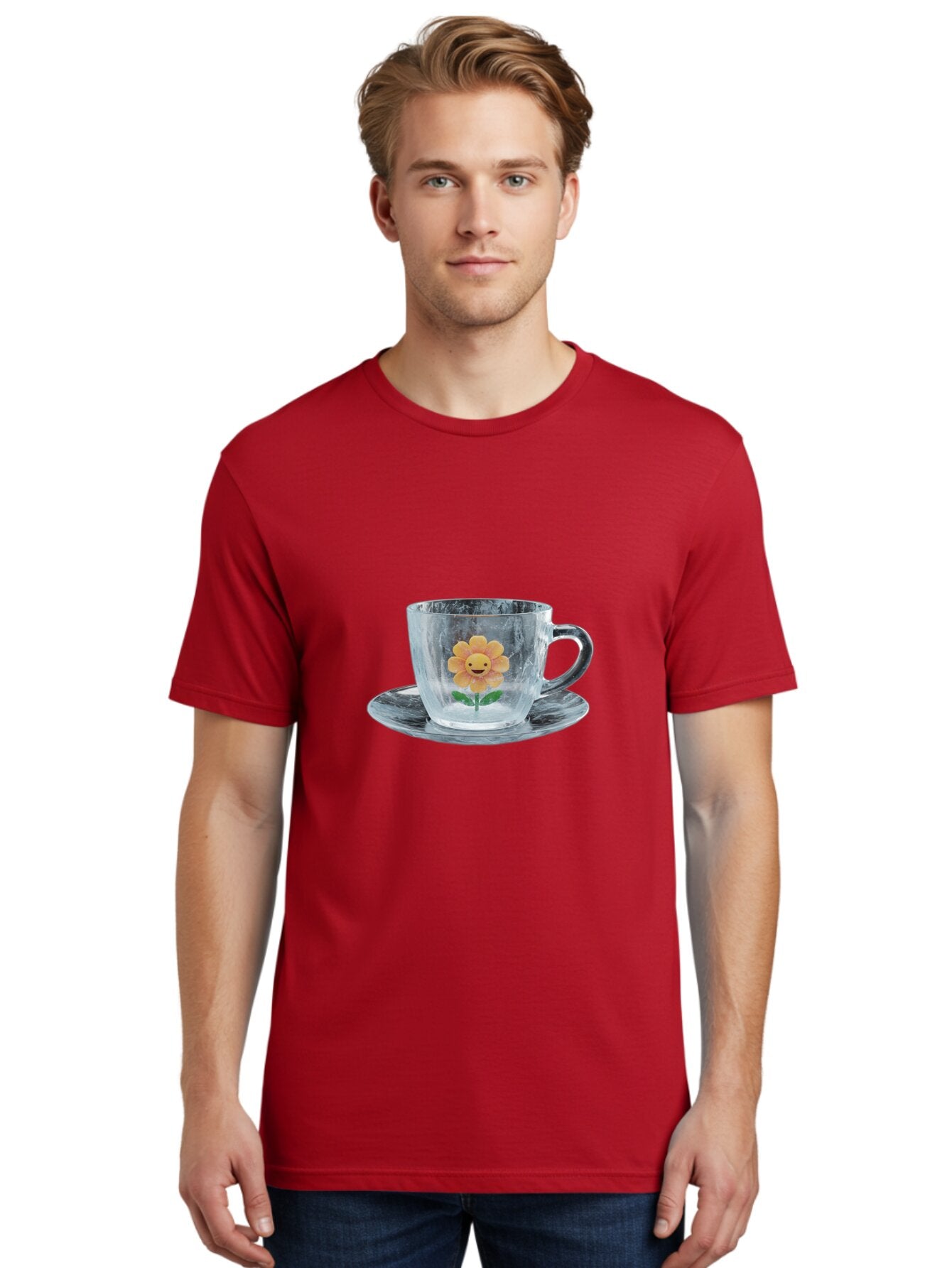Cup-And-Saucer-With-Smiling-Sunflower Men'S Graphic Tee, 100% Cotton, Comfortable Casual Summer Wear, Machine Washable, Vintage Camera, Old Camera, Antique Camera, Black Camera, Classic Photography, Photography Equipment, Nostalgic Device, Baq635 24