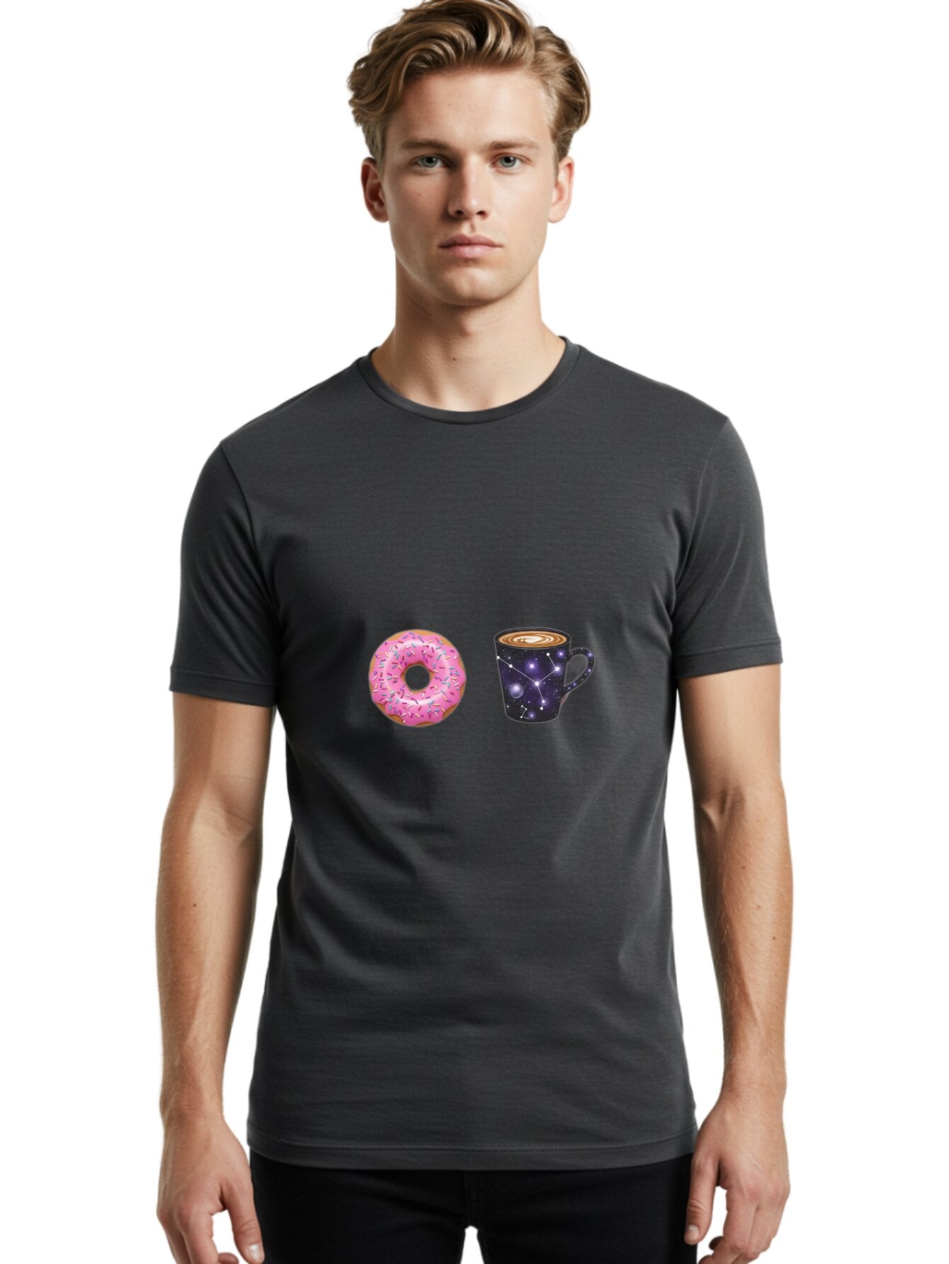 Donut-Coffee Men'S Graphic Tee, 100% Cotton, Comfortable Casual Summer Wear, Machine Washable, Vintage Camera, Old Camera, Antique Camera, Black Camera, Classic Photography, Photography Equipment, Nostalgic Device, Film Camera, Camera Art Baq727 24