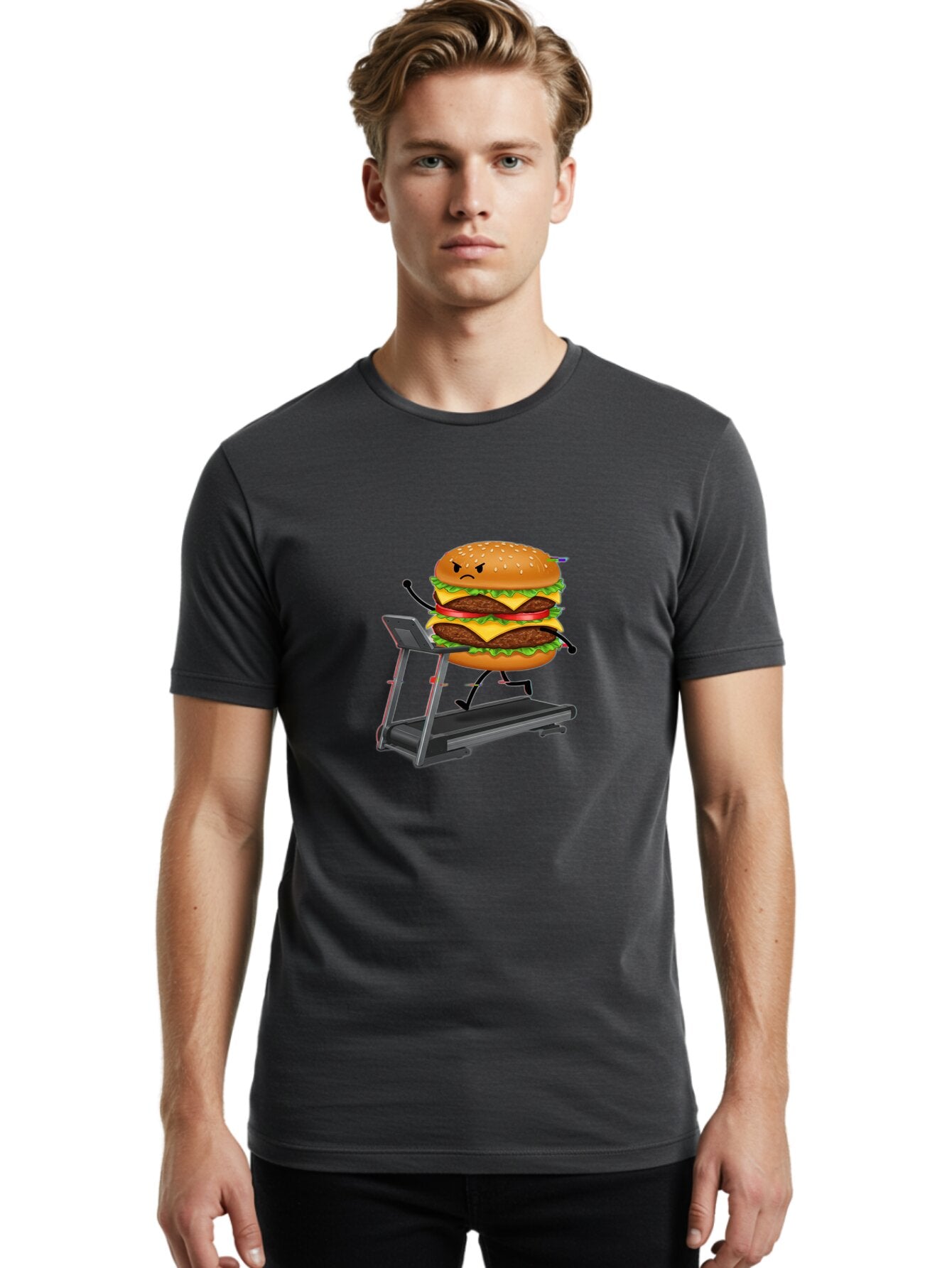 Double-Cheeseburger-Running-On-Treadmill Men'S Graphic Tee, 100% Cotton, Comfortable Casual Summer Wear, Machine Washable, Vintage Camera, Old Camera, Antique Camera, Black Camera, Classic Photography, Photography Equipment, Nostalgic Device, Baq729 23