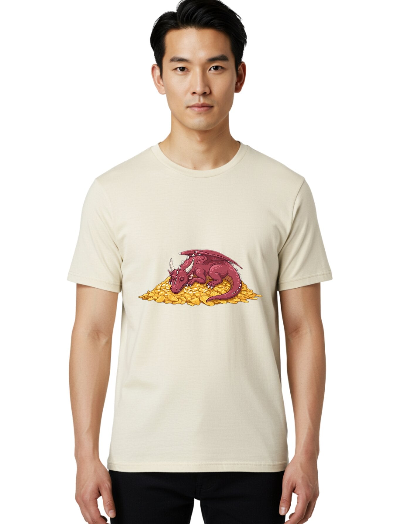 Dragon-Sleeping-On-Gold-Coins Men'S Graphic Tee, 100% Cotton, Comfortable Casual Summer Wear, Machine Washable, Vintage Camera, Old Camera, Antique Camera, Black Camera, Classic Photography, Photography Equipment, Nostalgic Device, Baq735 22