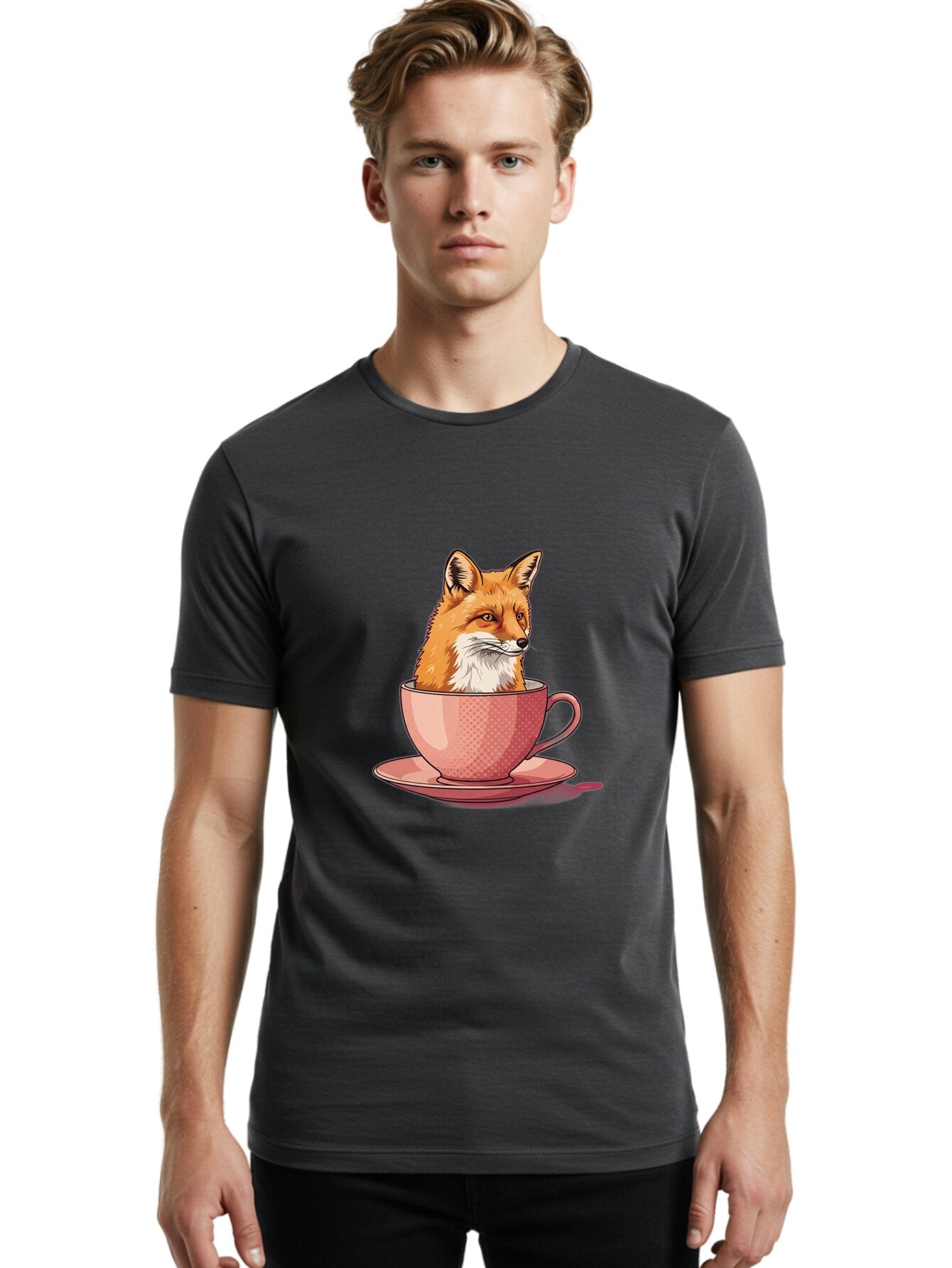 Fox-Head-In-Teacup Men'S Graphic Tee, 100% Cotton, Comfortable Casual Summer Wear, Machine Washable, Vintage Camera, Old Camera, Antique Camera, Black Camera, Classic Photography, Photography Equipment, Nostalgic Device, Film Camera, Baq834 25