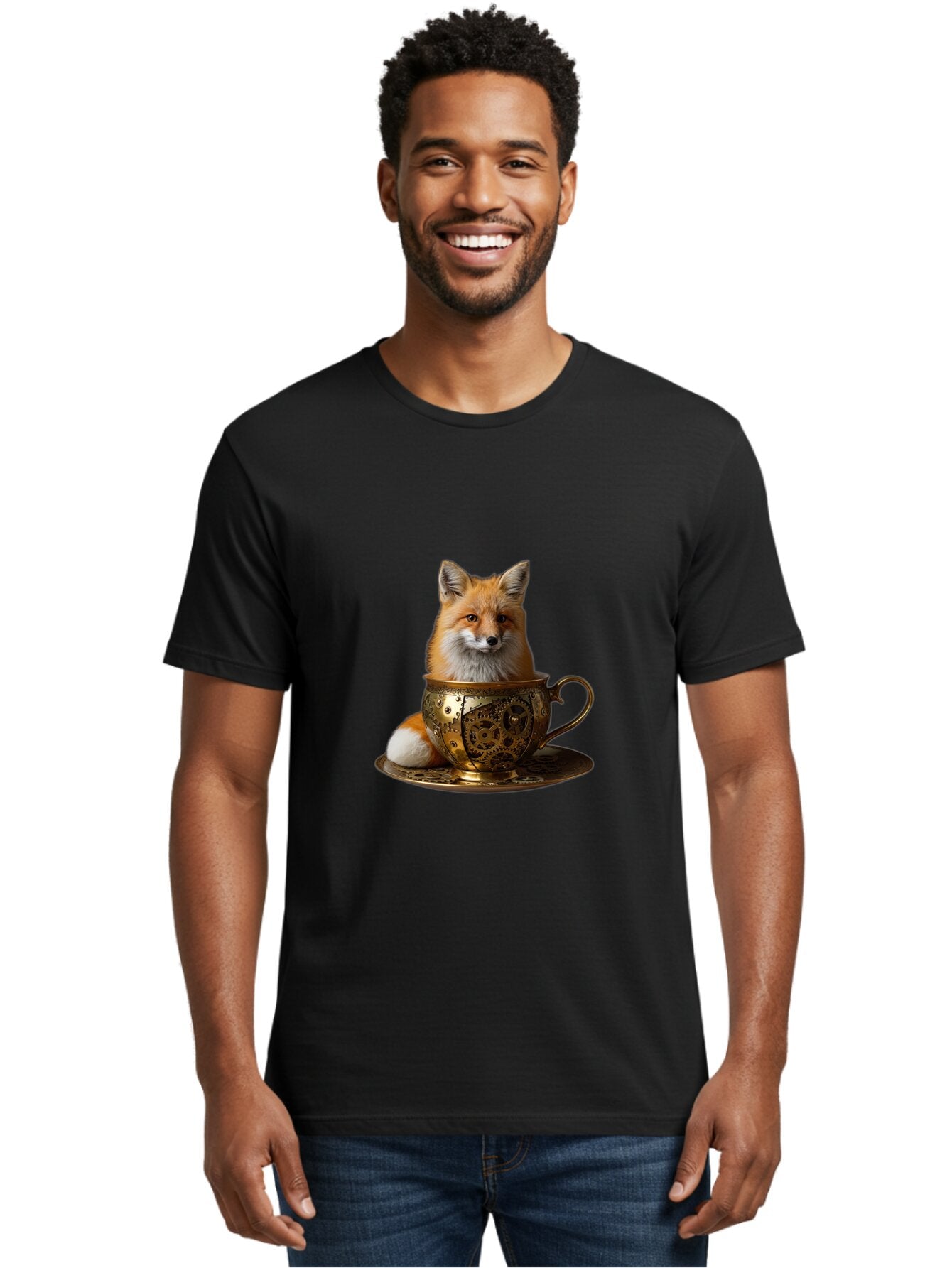 Fox-In-Cup-1 Men'S Graphic Tee, 100% Cotton, Comfortable Casual Summer Wear, Machine Washable, Vintage Camera, Old Camera, Antique Camera, Black Camera, Classic Photography, Photography Equipment, Nostalgic Device, Film Camera, Camera Art Baq835 25