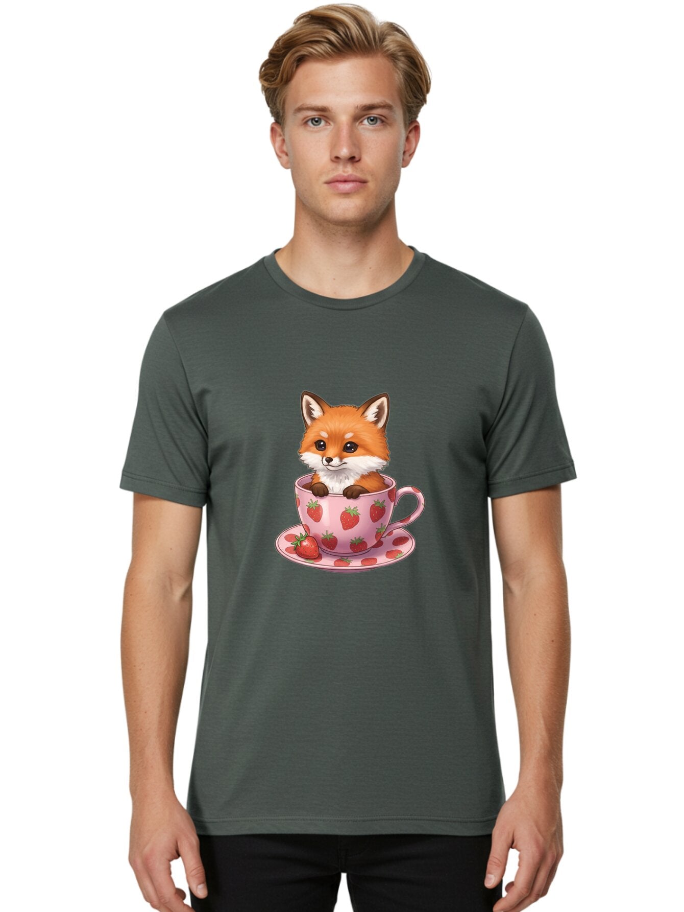 Fox-In-Strawberry-Tea-Cup Men'S Graphic Tee, 100% Cotton, Comfortable Casual Summer Wear, Machine Washable, Vintage Camera, Old Camera, Antique Camera, Black Camera, Classic Photography, Photography Equipment, Nostalgic Device, Film Camera, Baq844 30