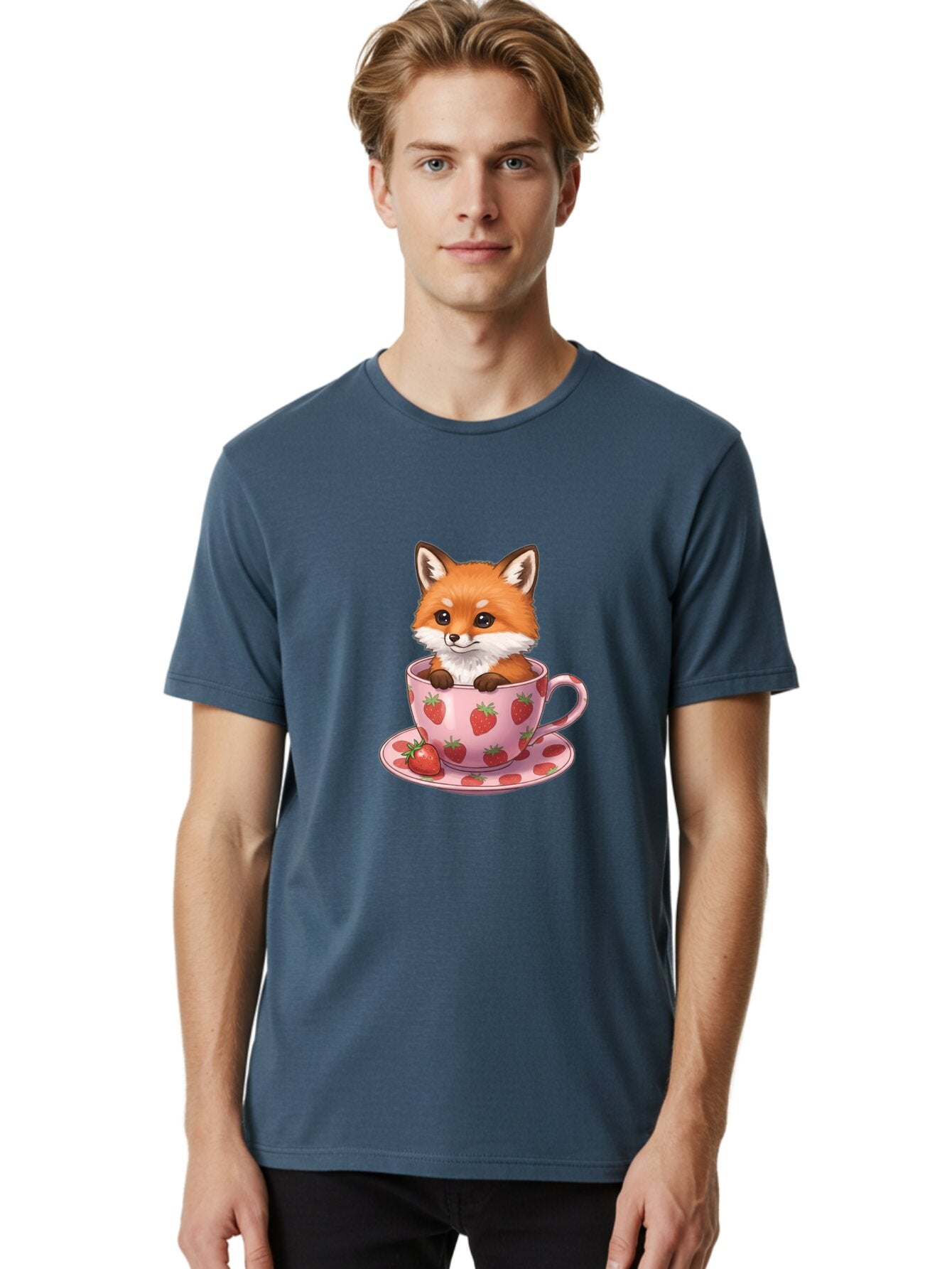 Fox-In-Strawberry-Tea-Cup Men'S Graphic Tee, 100% Cotton, Comfortable Casual Summer Wear, Machine Washable, Vintage Camera, Old Camera, Antique Camera, Black Camera, Classic Photography, Photography Equipment, Nostalgic Device, Film Camera, Baq844 24
