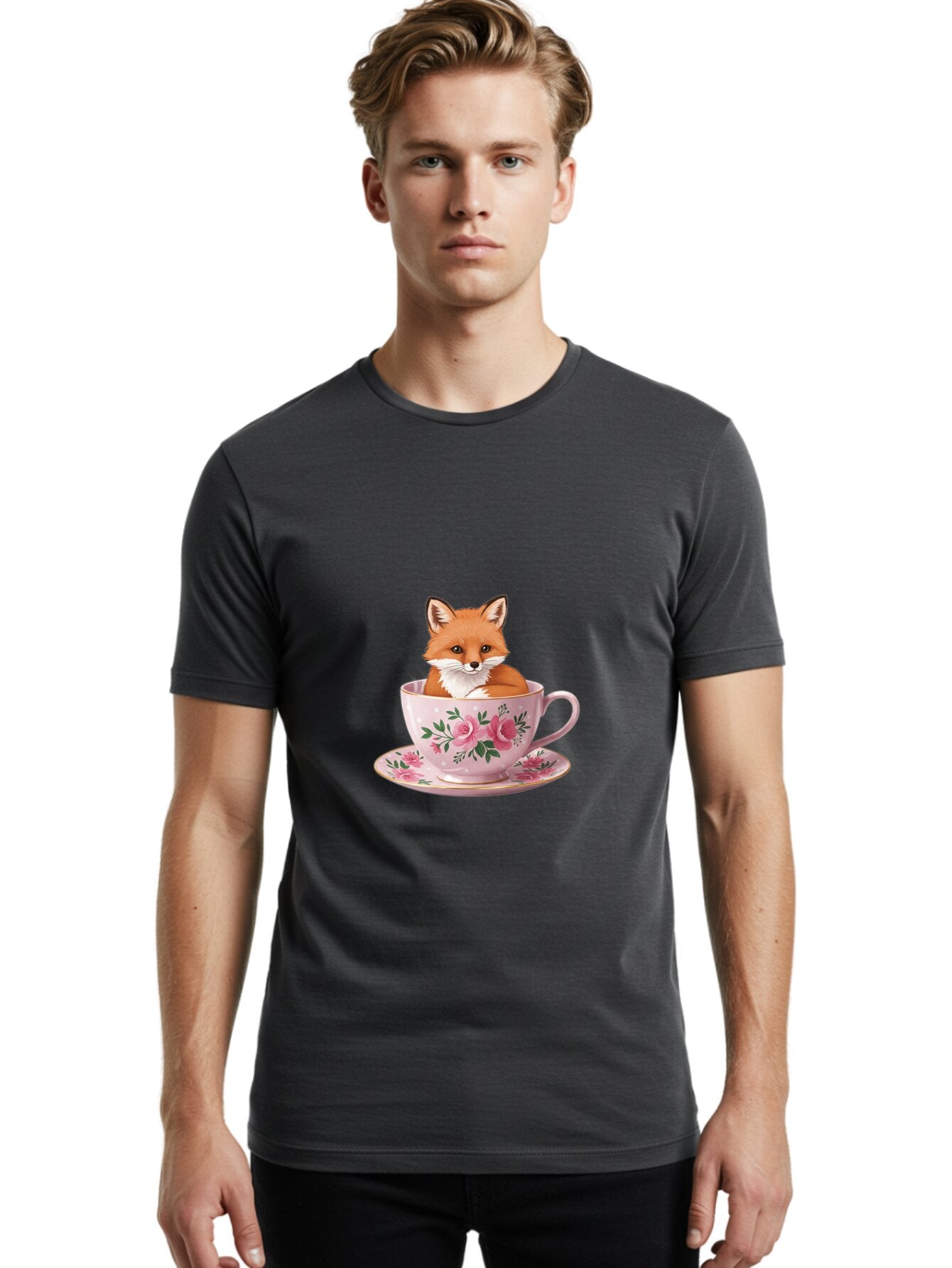 Fox-In-Tea-Cup-1 Men'S Graphic Tee, 100% Cotton, Comfortable Casual Summer Wear, Machine Washable, Vintage Camera, Old Camera, Antique Camera, Black Camera, Classic Photography, Photography Equipment, Nostalgic Device, Film Camera, Camera Art Baq845 24
