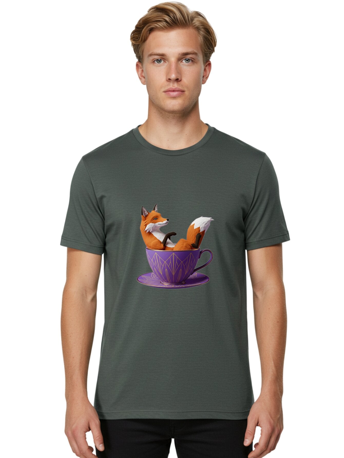 Fox-In-Teacup-2 Men'S Graphic Tee, 100% Cotton, Comfortable Casual Summer Wear, Machine Washable, Vintage Camera, Old Camera, Antique Camera, Black Camera, Classic Photography, Photography Equipment, Nostalgic Device, Film Camera, Camera Art Baq850 30