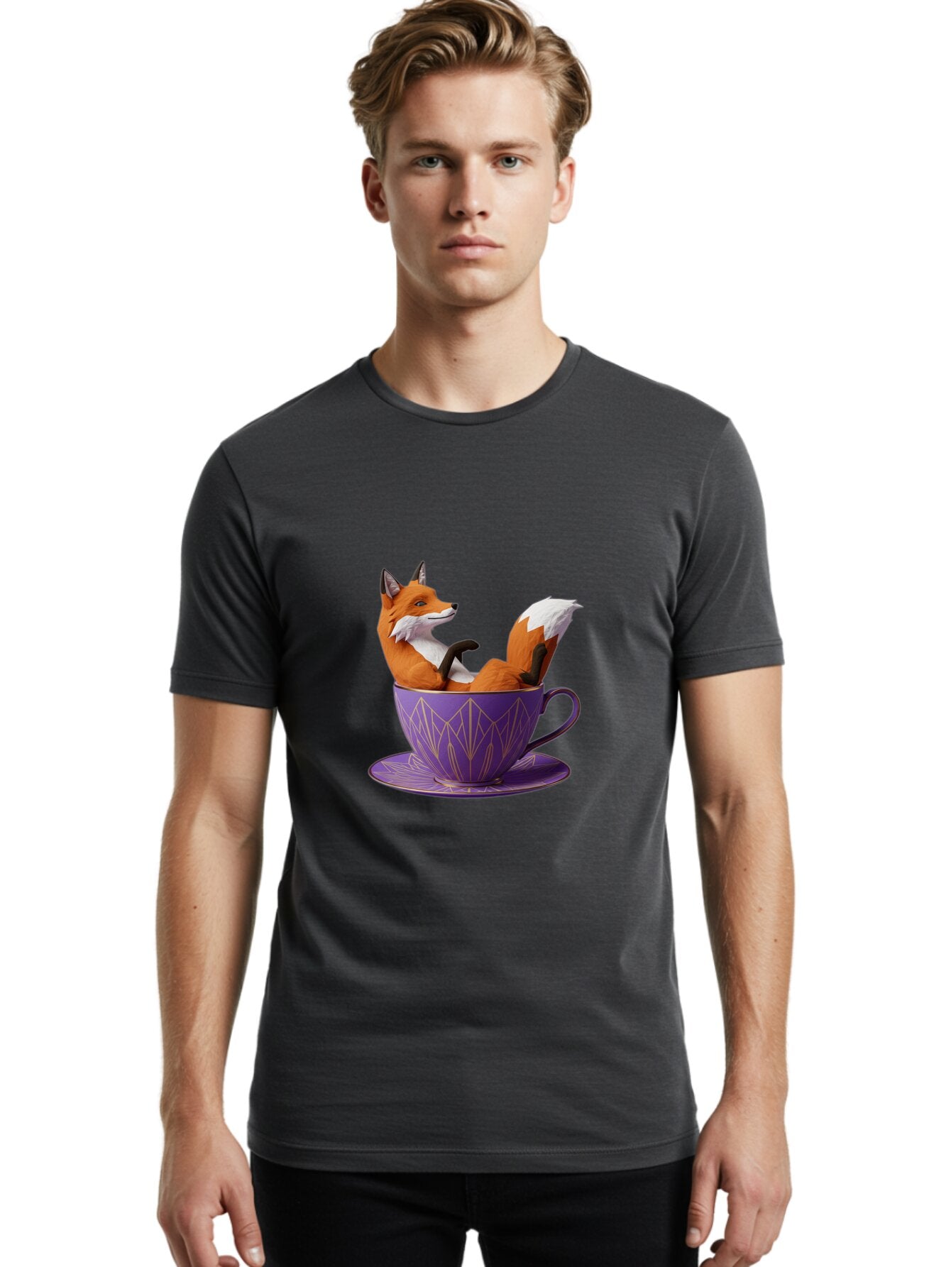 Fox-In-Teacup-2 Men'S Graphic Tee, 100% Cotton, Comfortable Casual Summer Wear, Machine Washable, Vintage Camera, Old Camera, Antique Camera, Black Camera, Classic Photography, Photography Equipment, Nostalgic Device, Film Camera, Camera Art Baq850 23
