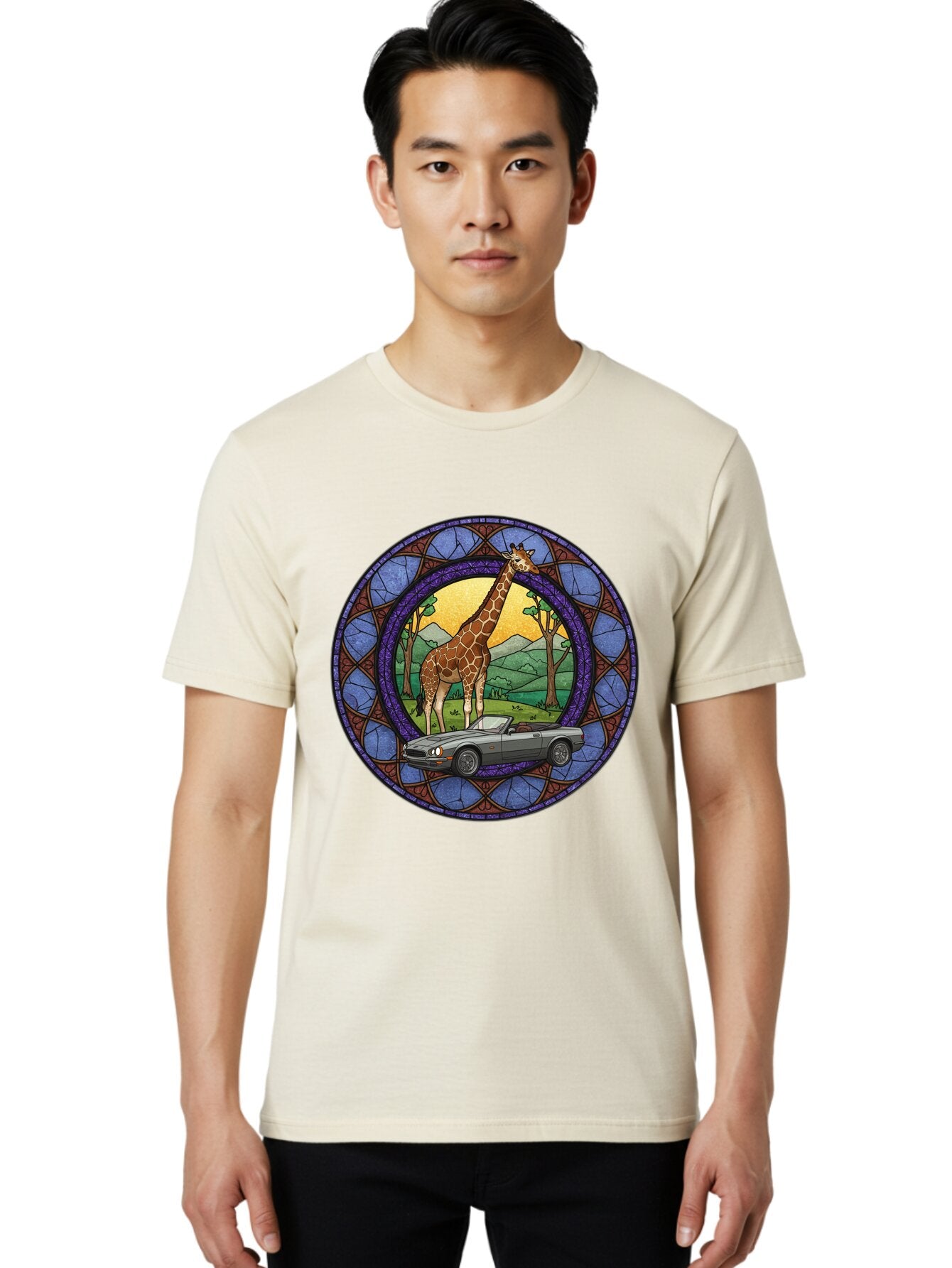Giraffe-And-Convertible-Car Men'S Graphic Tee, 100% Cotton, Comfortable Casual Summer Wear, Machine Washable, Vintage Camera, Old Camera, Antique Camera, Black Camera, Classic Photography, Photography Equipment, Nostalgic Device, Film Camera, Baq893 24