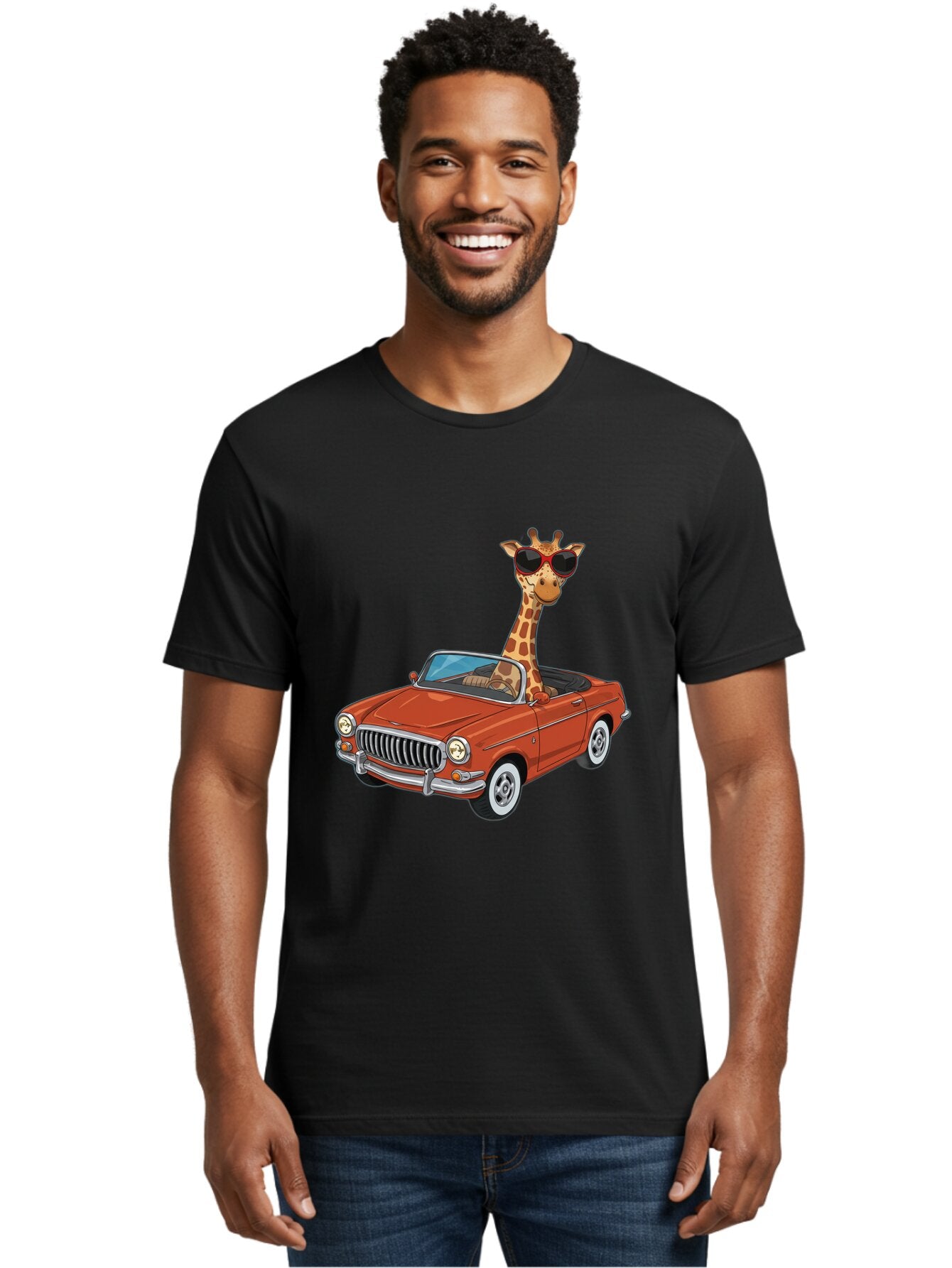 Giraffe-In-Convertible-1 Men'S Graphic Tee, 100% Cotton, Comfortable Casual Summer Wear, Machine Washable, Vintage Camera, Old Camera, Antique Camera, Black Camera, Classic Photography, Photography Equipment, Nostalgic Device, Film Camera, Baq896 24