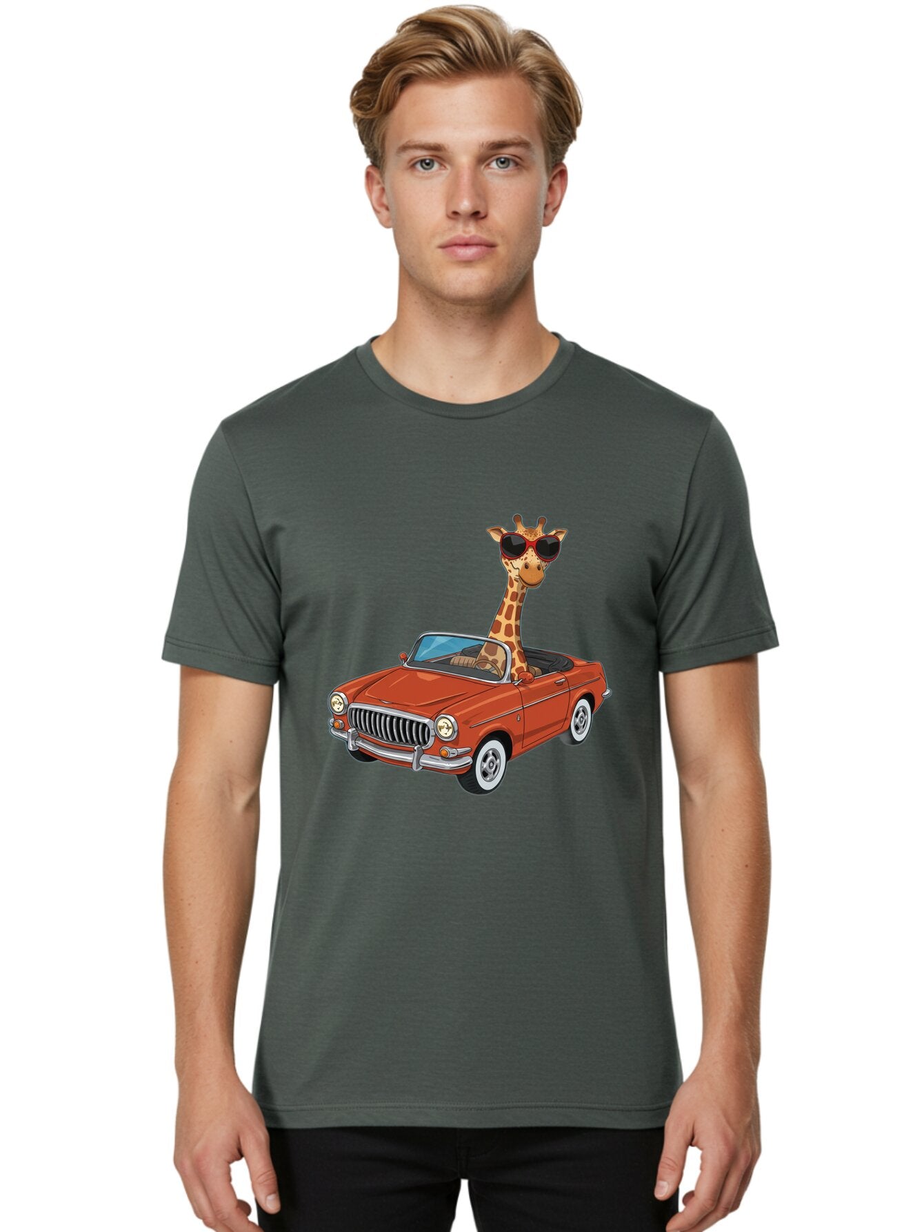 Giraffe-In-Convertible-1 Men'S Graphic Tee, 100% Cotton, Comfortable Casual Summer Wear, Machine Washable, Vintage Camera, Old Camera, Antique Camera, Black Camera, Classic Photography, Photography Equipment, Nostalgic Device, Film Camera, Baq896 30