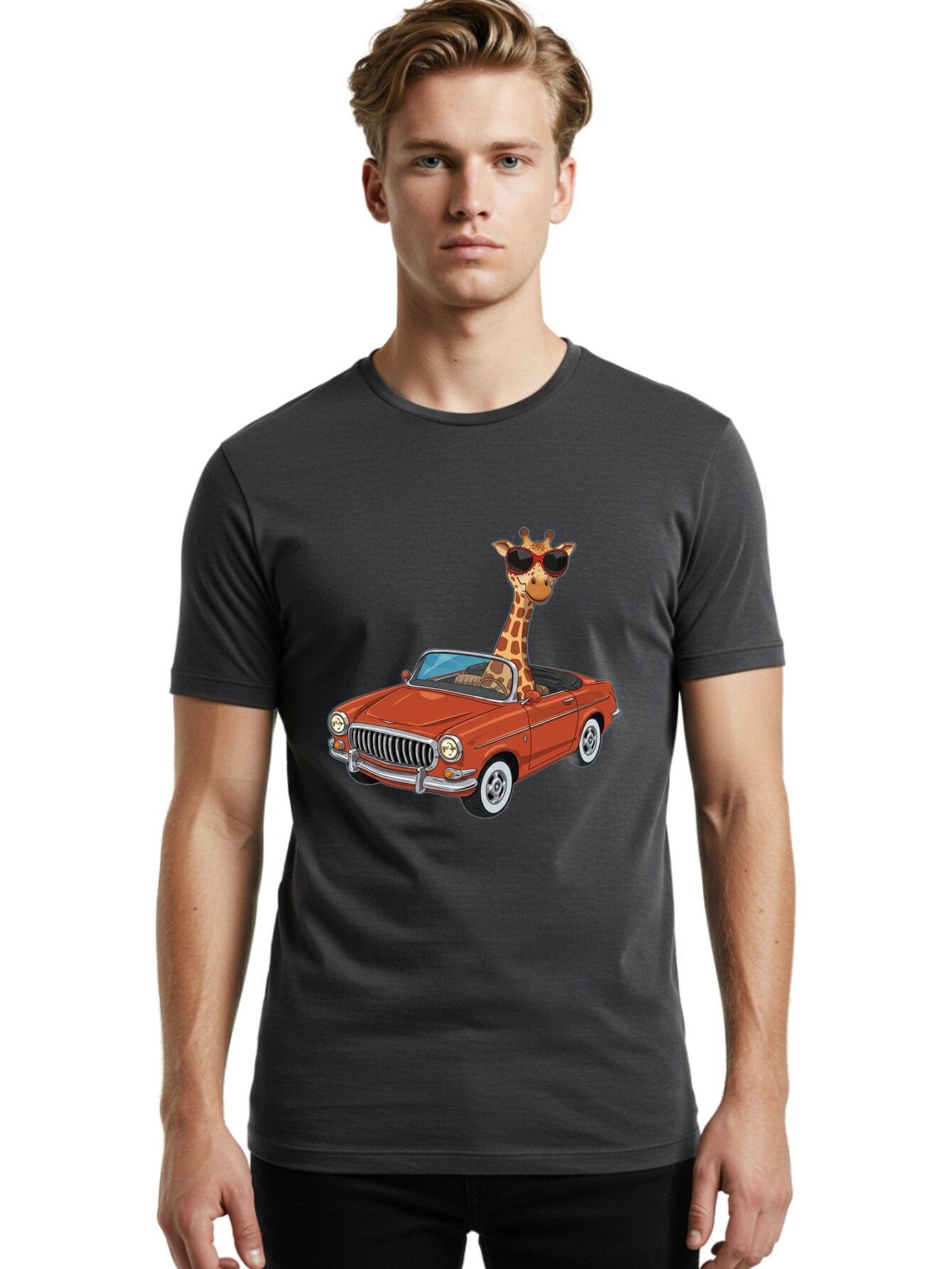 Giraffe-In-Convertible-1 Men'S Graphic Tee, 100% Cotton, Comfortable Casual Summer Wear, Machine Washable, Vintage Camera, Old Camera, Antique Camera, Black Camera, Classic Photography, Photography Equipment, Nostalgic Device, Film Camera, Baq896 26