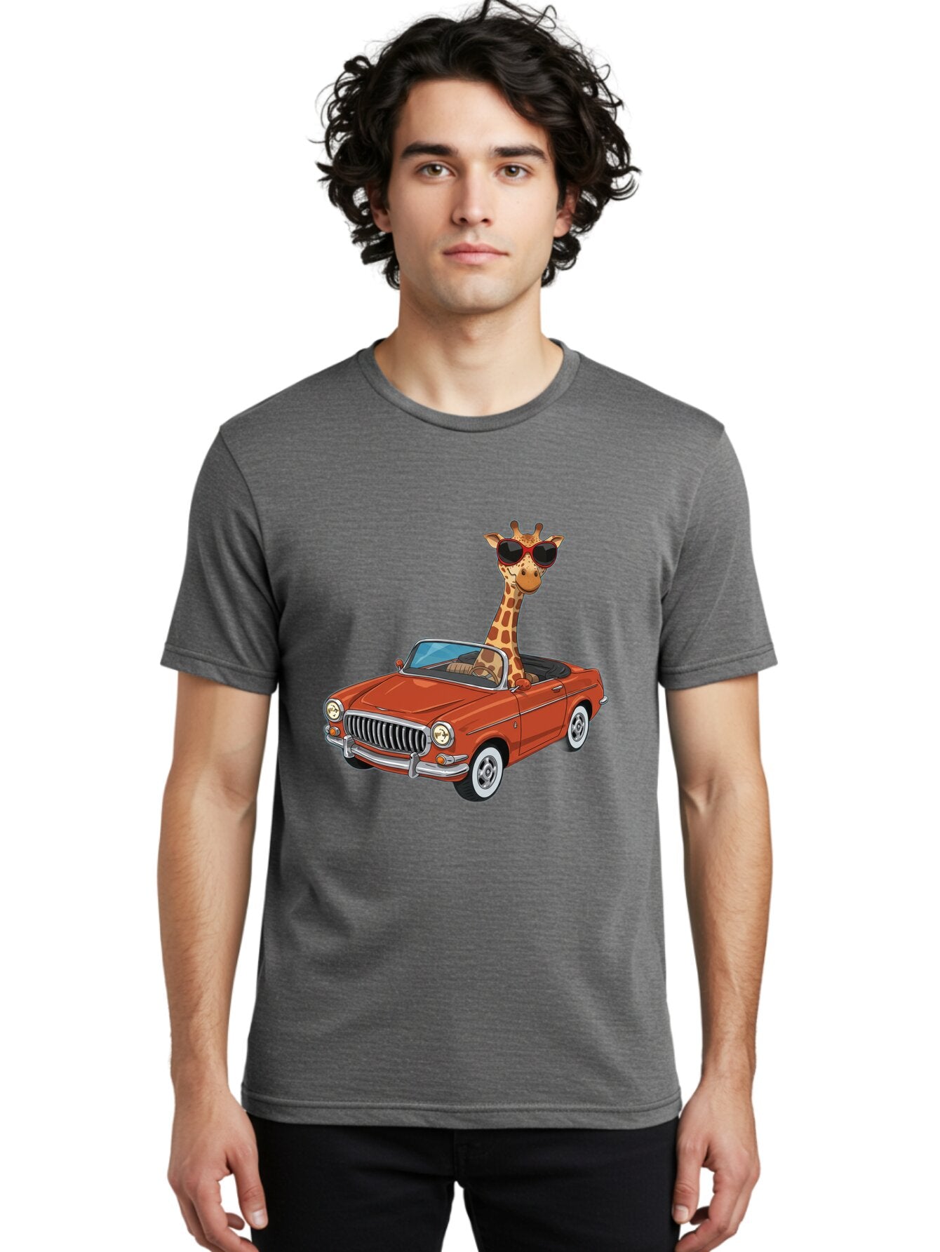 Giraffe-In-Convertible-1 Men'S Graphic Tee, 100% Cotton, Comfortable Casual Summer Wear, Machine Washable, Vintage Camera, Old Camera, Antique Camera, Black Camera, Classic Photography, Photography Equipment, Nostalgic Device, Film Camera, Baq896 28