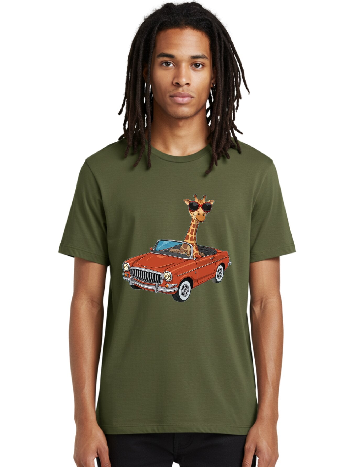 Giraffe-In-Convertible-1 Men'S Graphic Tee, 100% Cotton, Comfortable Casual Summer Wear, Machine Washable, Vintage Camera, Old Camera, Antique Camera, Black Camera, Classic Photography, Photography Equipment, Nostalgic Device, Film Camera, Baq896 25