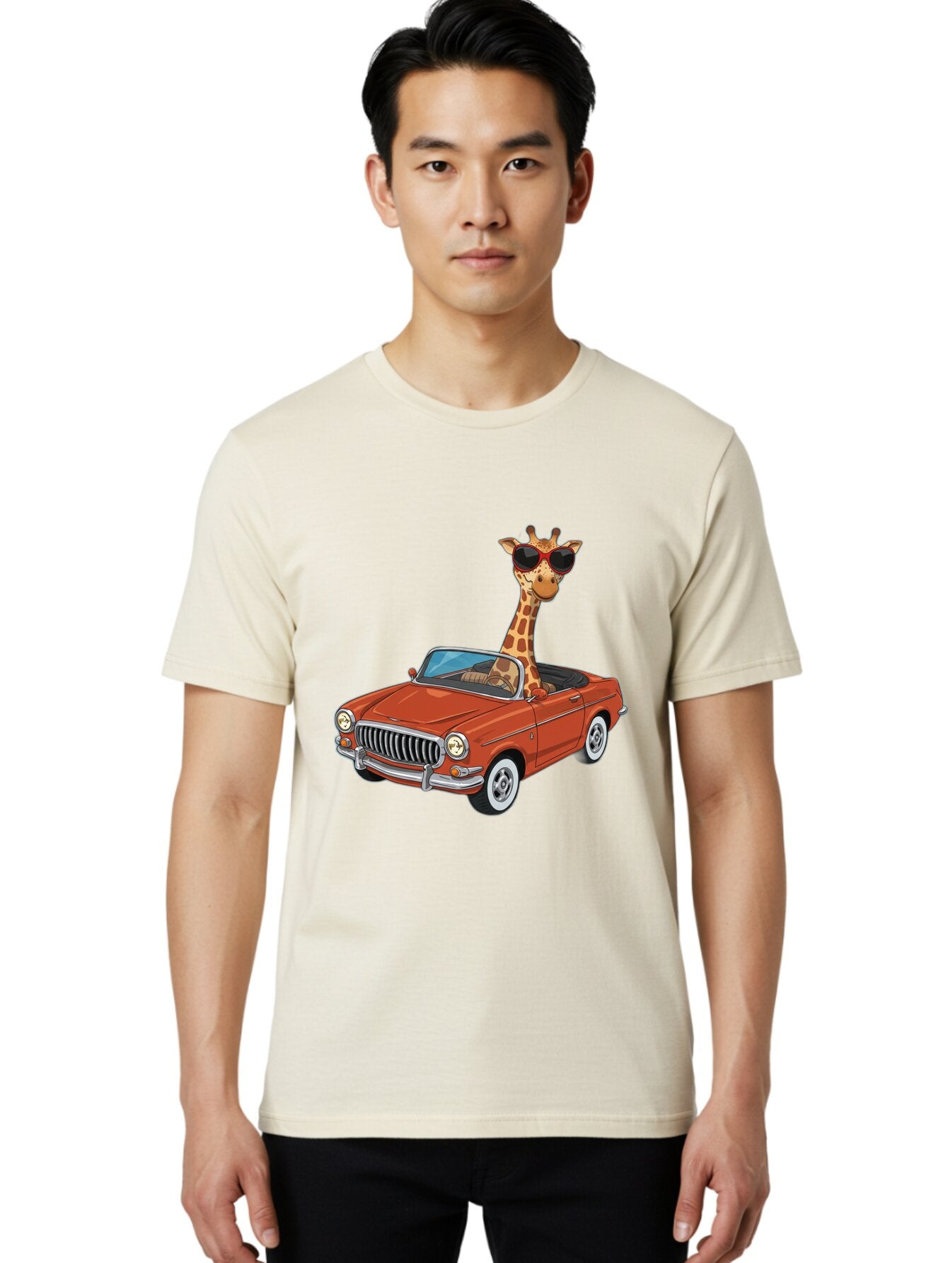 Giraffe-In-Convertible-1 Men'S Graphic Tee, 100% Cotton, Comfortable Casual Summer Wear, Machine Washable, Vintage Camera, Old Camera, Antique Camera, Black Camera, Classic Photography, Photography Equipment, Nostalgic Device, Film Camera, Baq896 18