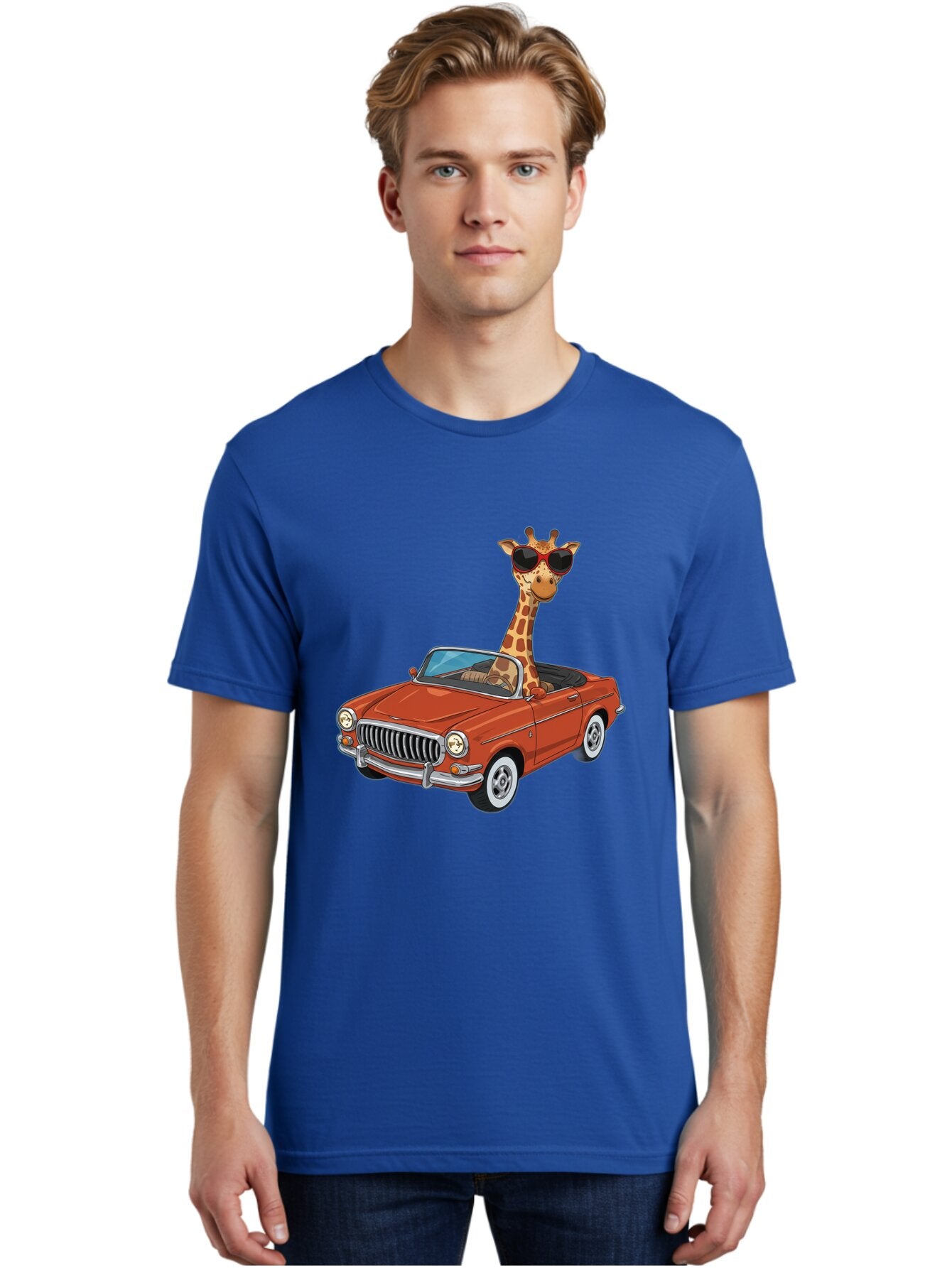 Giraffe-In-Convertible-1 Men'S Graphic Tee, 100% Cotton, Comfortable Casual Summer Wear, Machine Washable, Vintage Camera, Old Camera, Antique Camera, Black Camera, Classic Photography, Photography Equipment, Nostalgic Device, Film Camera, Baq896 17