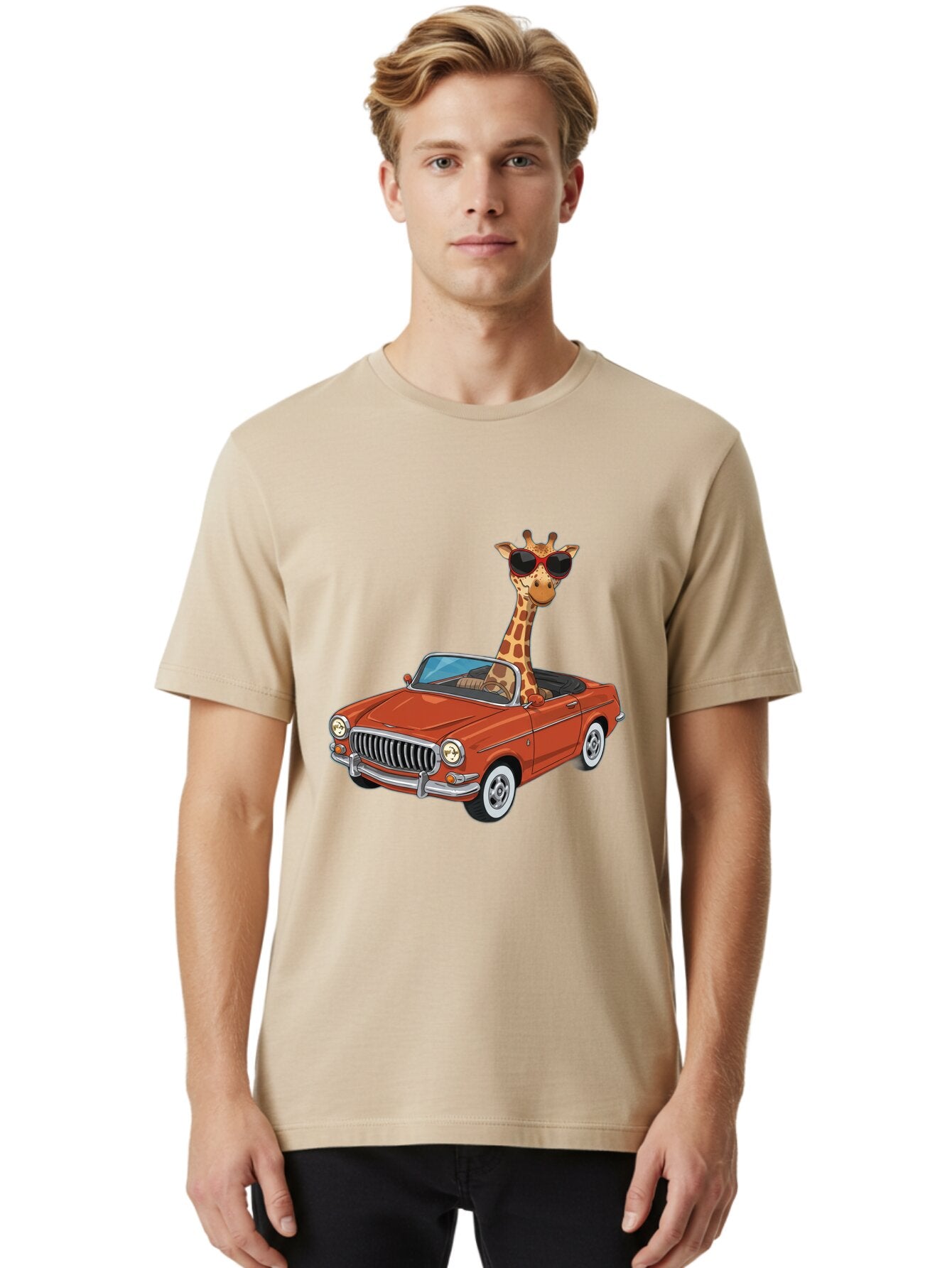 Giraffe-In-Convertible-1 Men'S Graphic Tee, 100% Cotton, Comfortable Casual Summer Wear, Machine Washable, Vintage Camera, Old Camera, Antique Camera, Black Camera, Classic Photography, Photography Equipment, Nostalgic Device, Film Camera, Baq896 23