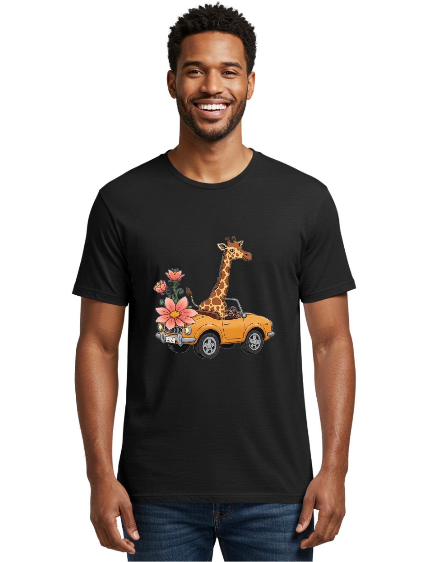 Giraffe-In-Convertible-2 Men'S Graphic Tee, 100% Cotton, Comfortable Casual Summer Wear, Machine Washable, Vintage Camera, Old Camera, Antique Camera, Black Camera, Classic Photography, Photography Equipment, Nostalgic Device, Film Camera, Baq897 19