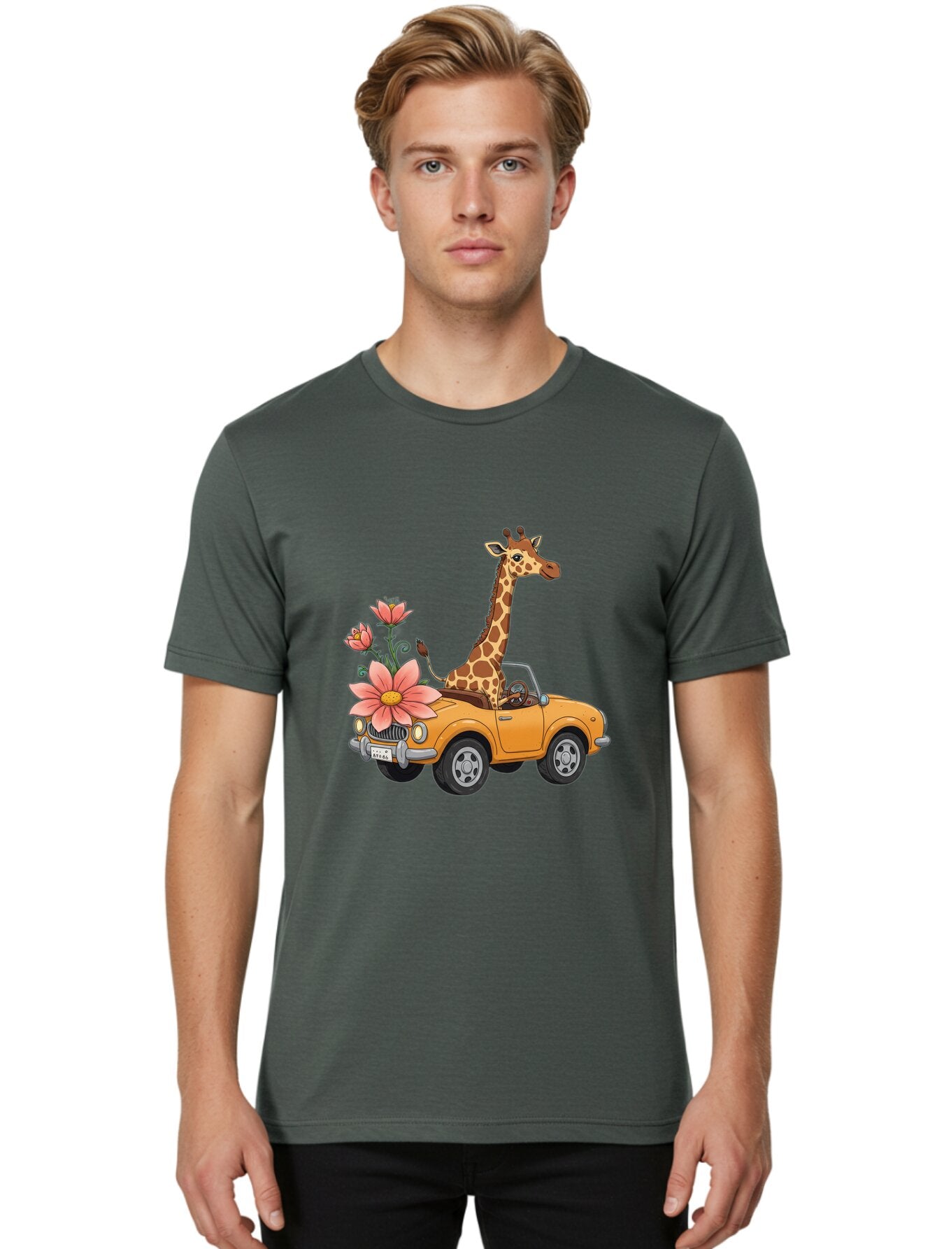 Giraffe-In-Convertible-2 Men'S Graphic Tee, 100% Cotton, Comfortable Casual Summer Wear, Machine Washable, Vintage Camera, Old Camera, Antique Camera, Black Camera, Classic Photography, Photography Equipment, Nostalgic Device, Film Camera, Baq897 28