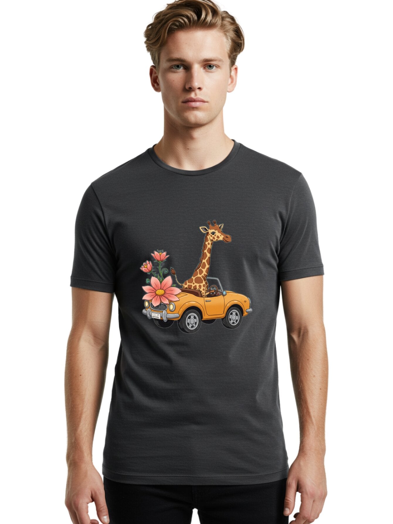Giraffe-In-Convertible-2 Men'S Graphic Tee, 100% Cotton, Comfortable Casual Summer Wear, Machine Washable, Vintage Camera, Old Camera, Antique Camera, Black Camera, Classic Photography, Photography Equipment, Nostalgic Device, Film Camera, Baq897 21