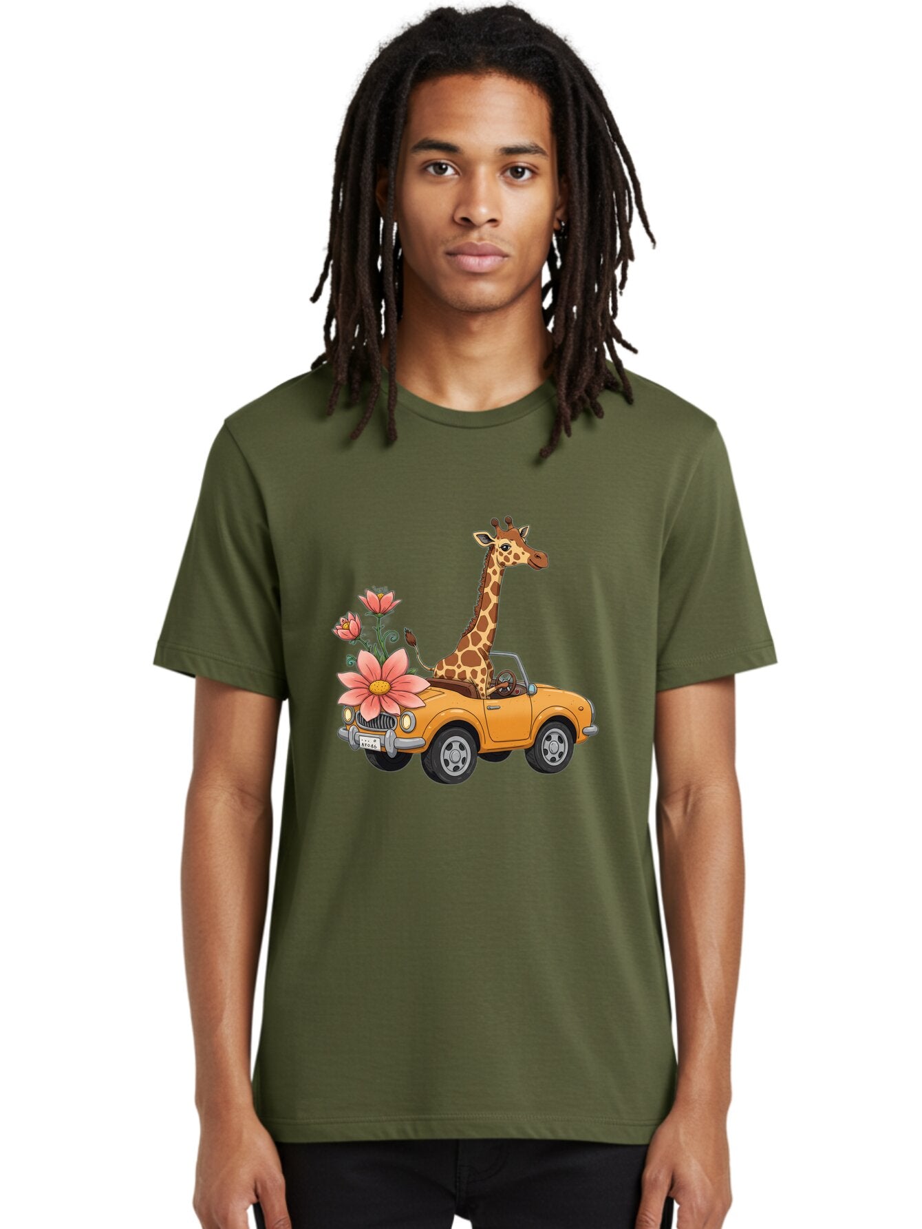 Giraffe-In-Convertible-2 Men'S Graphic Tee, 100% Cotton, Comfortable Casual Summer Wear, Machine Washable, Vintage Camera, Old Camera, Antique Camera, Black Camera, Classic Photography, Photography Equipment, Nostalgic Device, Film Camera, Baq897 25
